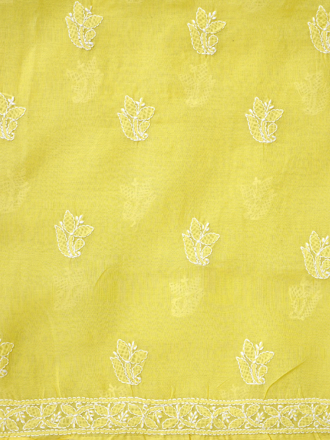 Ada Hand Embroidered Yellow Cotton Lucknowi Chikankari Unstitched Suit Piece 01A867748