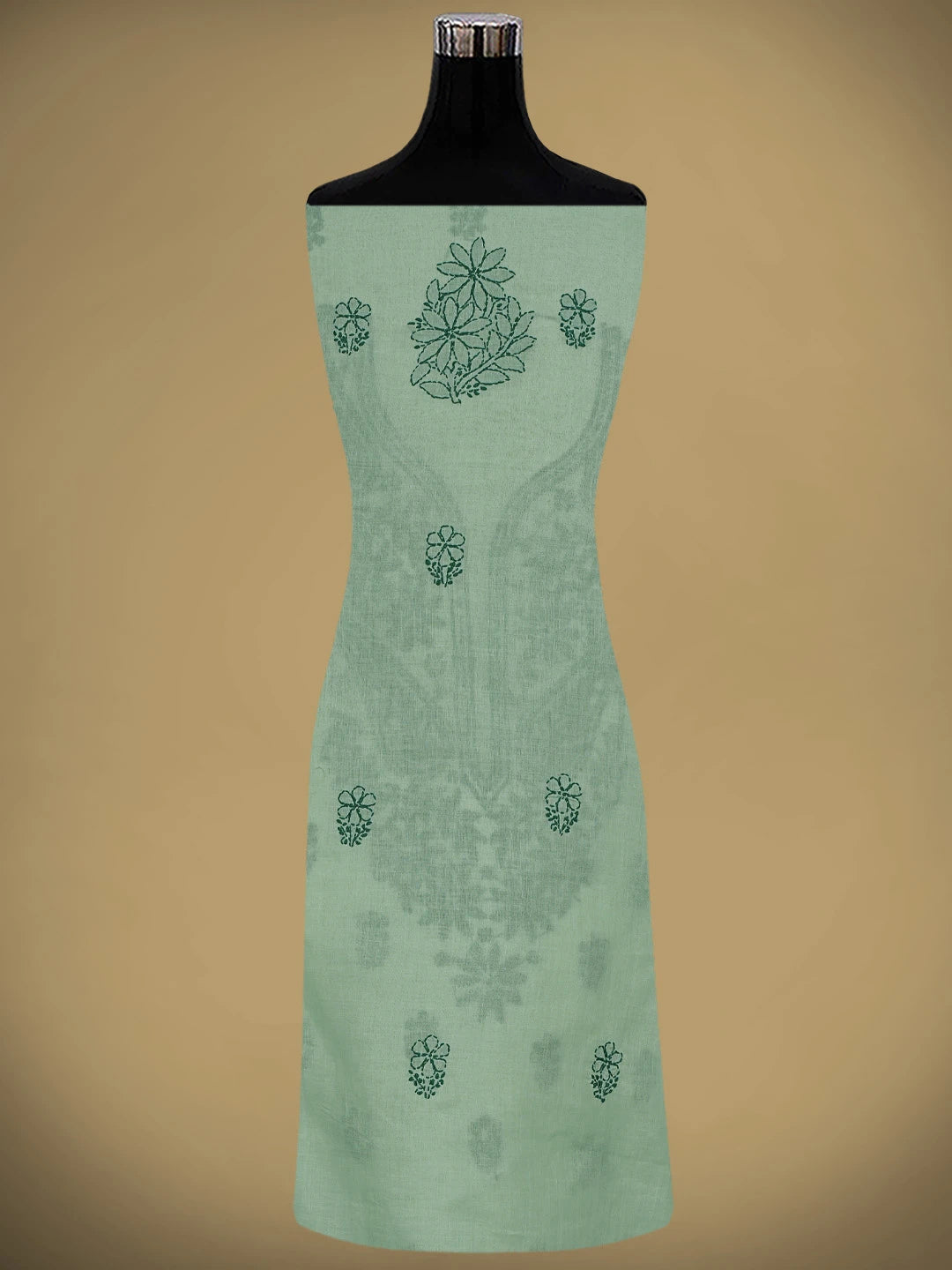 Ada Hand Embroidered Green Cotton Lucknowi Chikankari Unstitched Suit Piece 01A868033