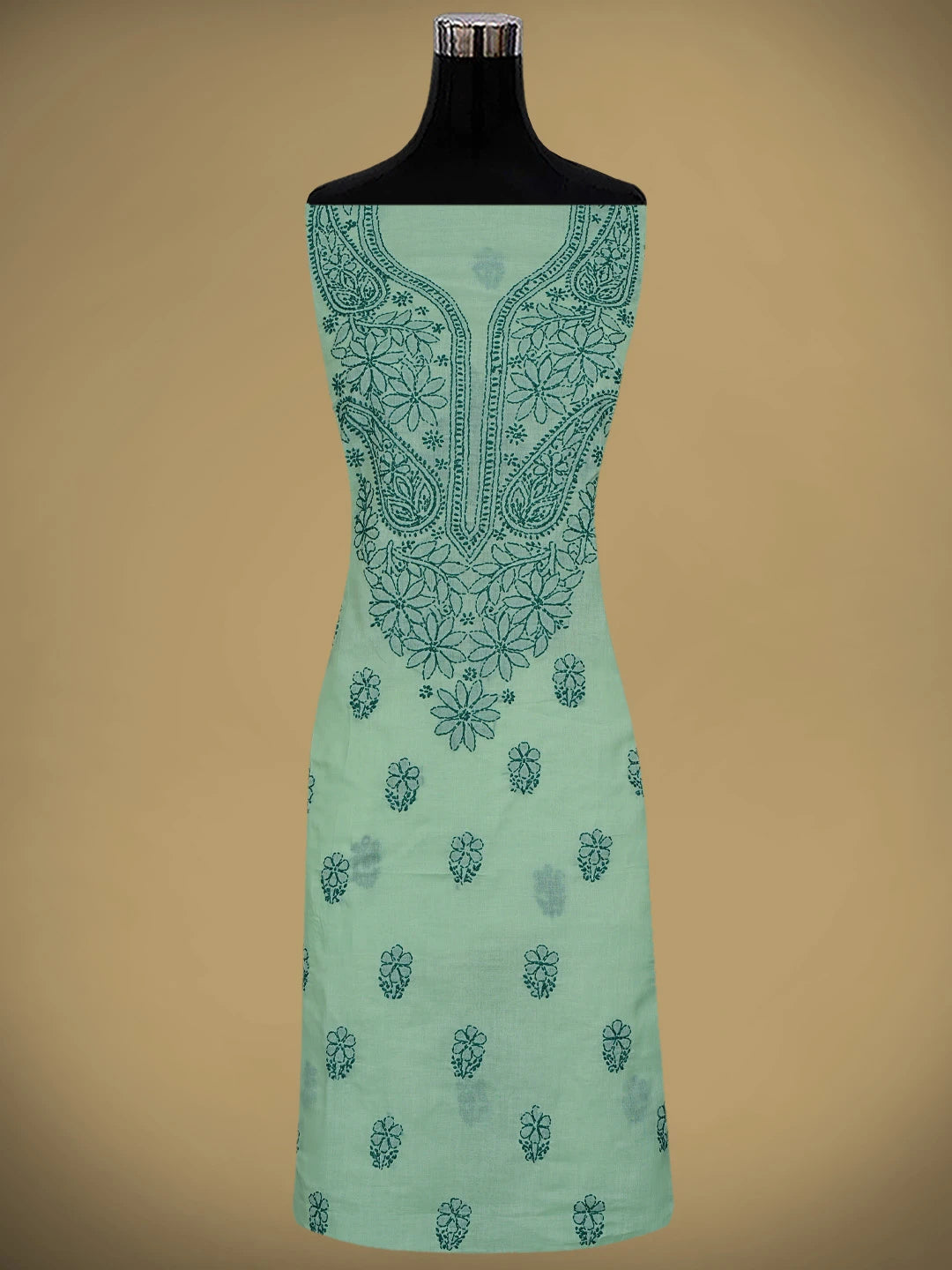Ada Hand Embroidered Green Cotton Lucknowi Chikankari Unstitched Suit Piece 01A868033