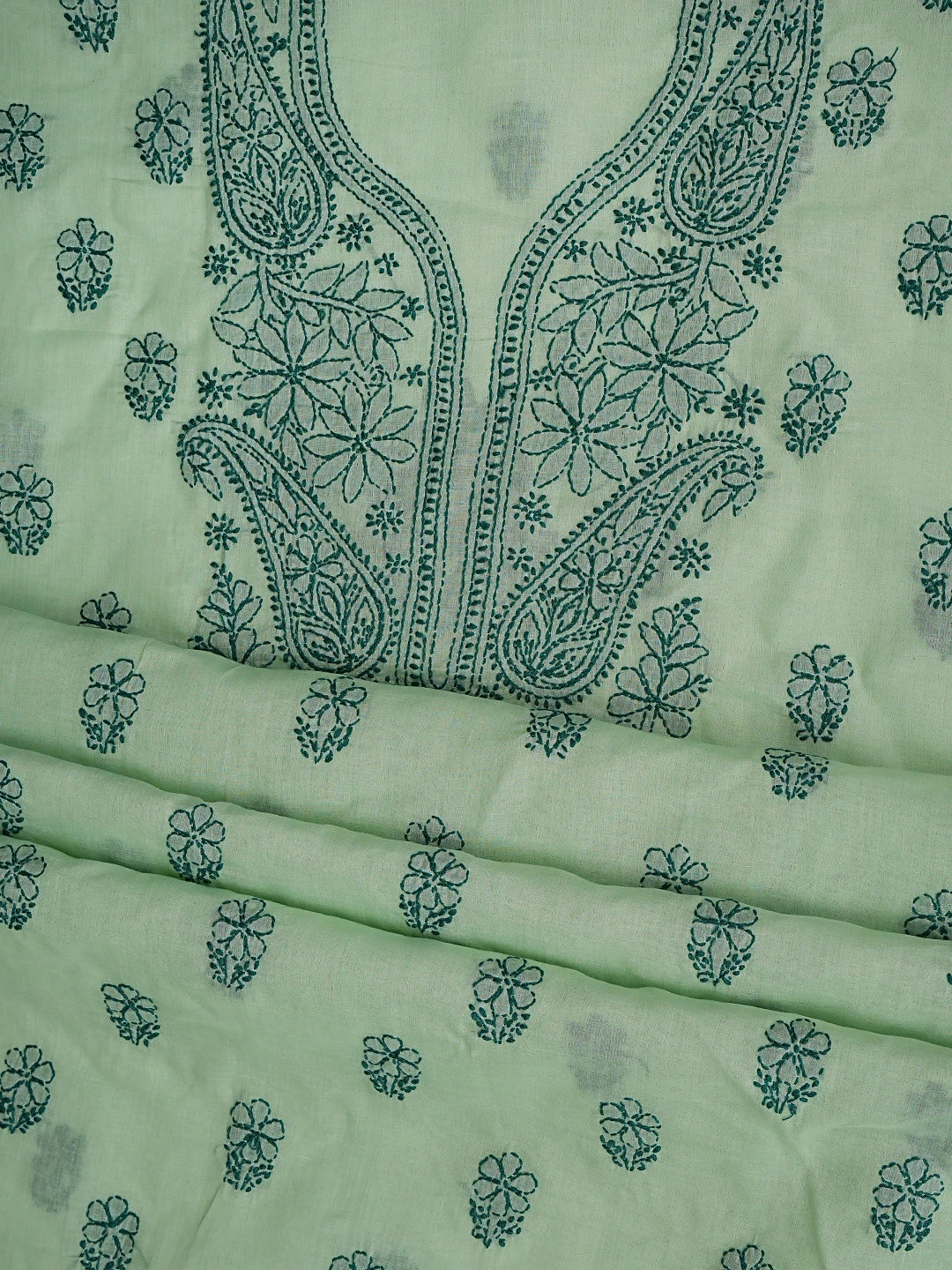 Ada Hand Embroidered Green Cotton Lucknowi Chikankari Unstitched Suit Piece 01A868033