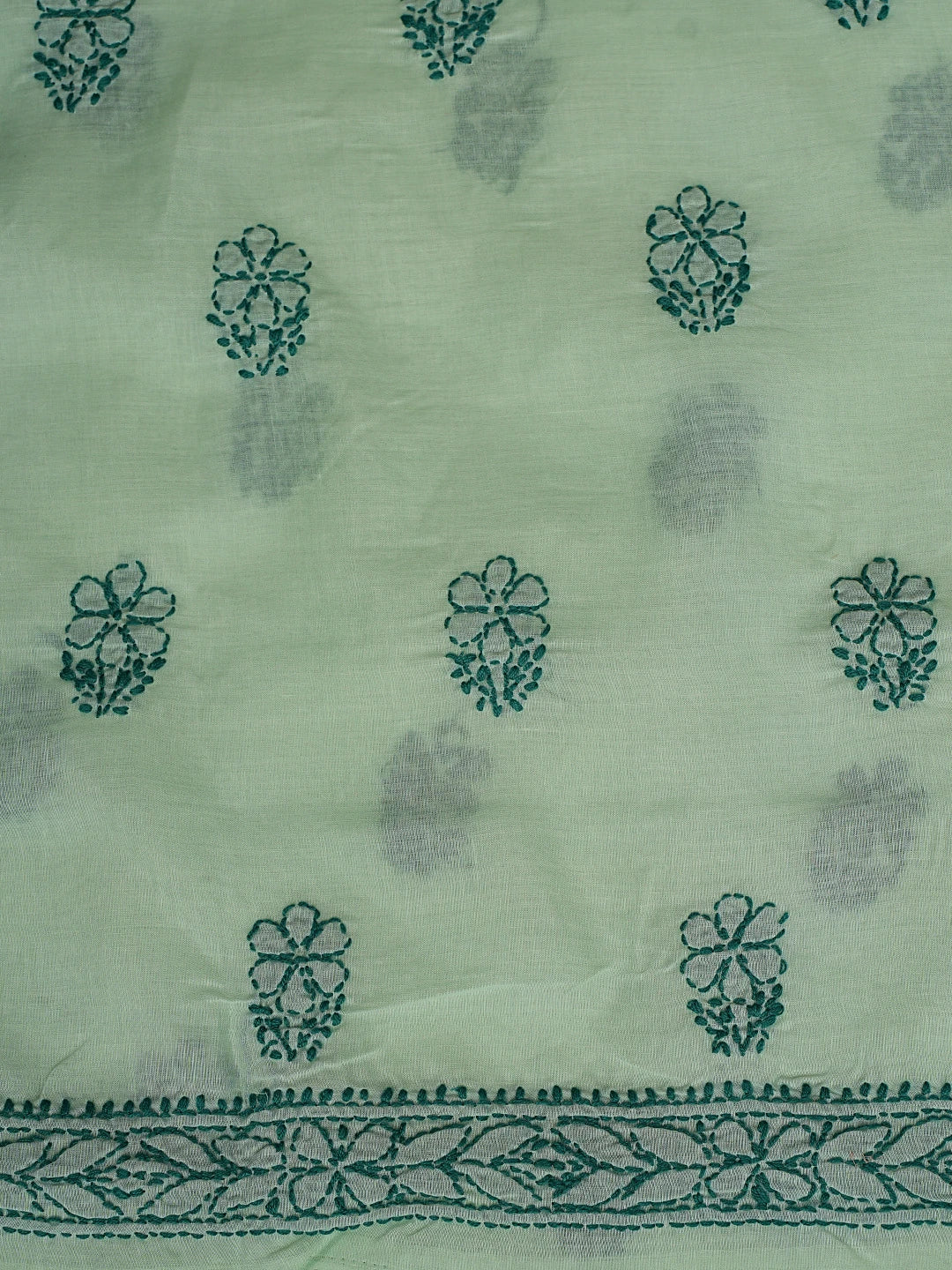 Ada Hand Embroidered Green Cotton Lucknowi Chikankari Unstitched Suit Piece 01A868033