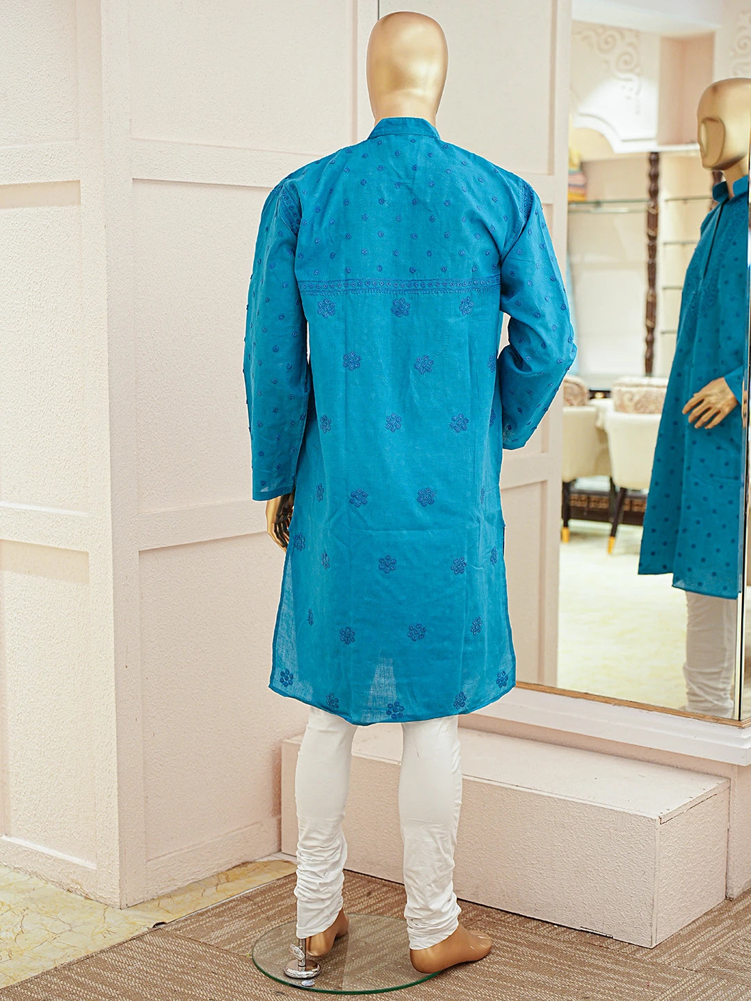 Ada Hand Embroidered Blue Cotton Lucknowi Chikankari Stitched Men's Kurta Piece 01A811977