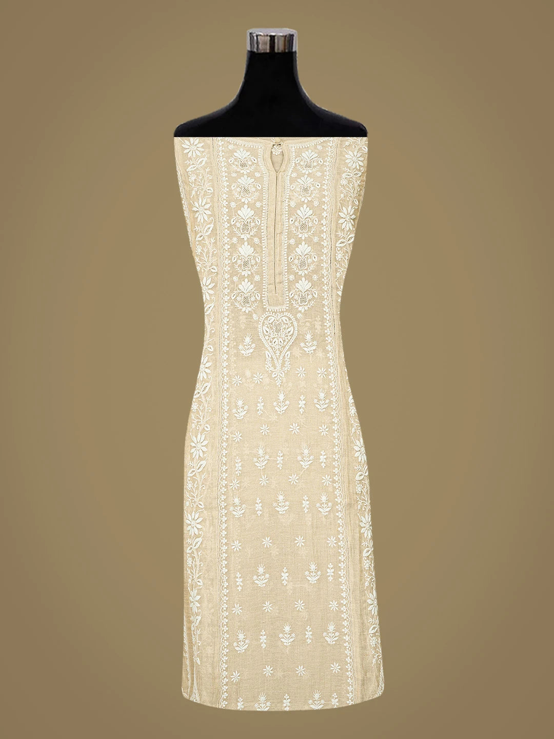 Ada Hand Embroidered Fawn Tissue Silk Lucknowi Chikankari Semi-Stitched Kurta Dupatta Set 01A392635