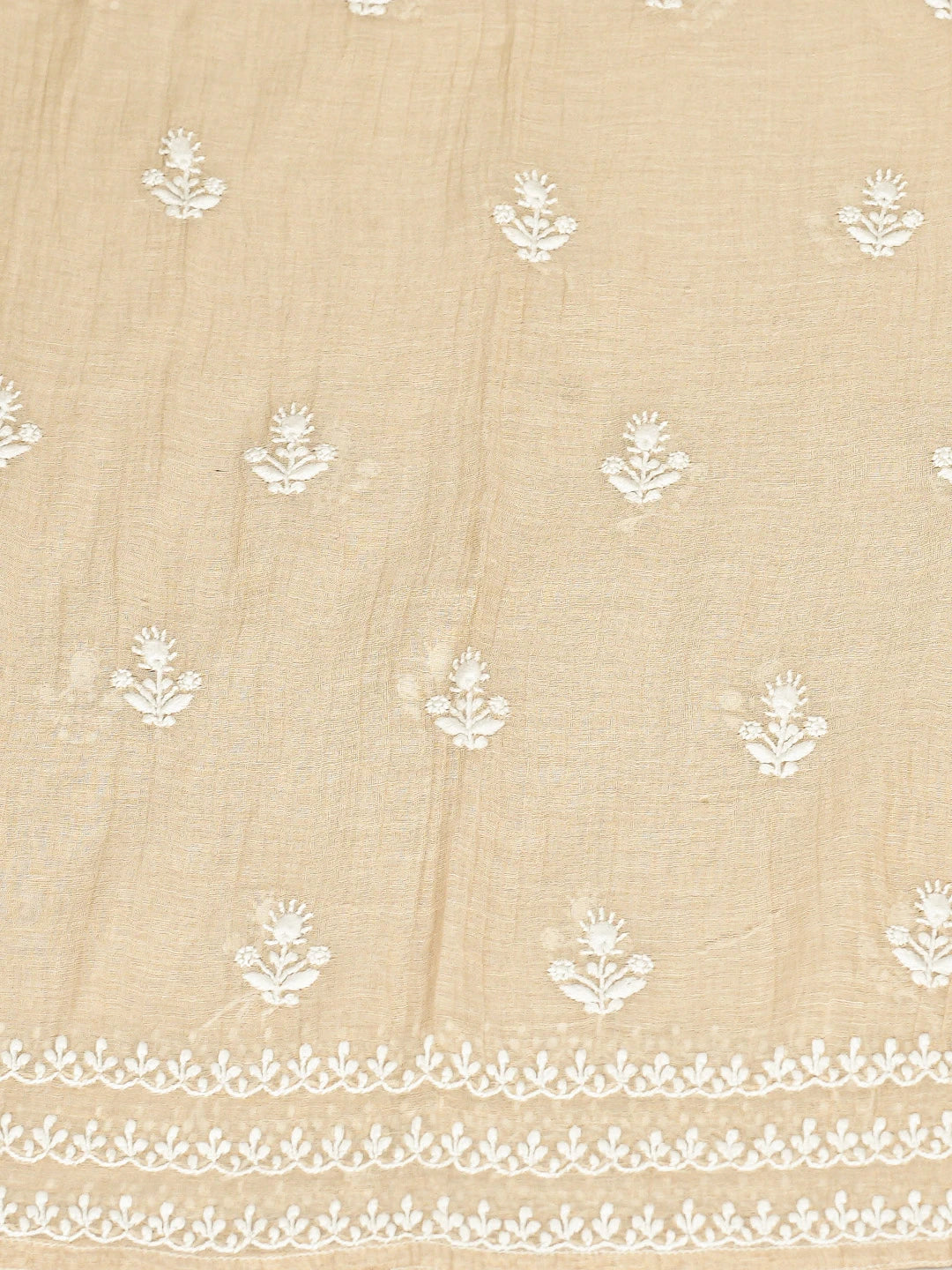 Ada Hand Embroidered Fawn Tissue Silk Lucknowi Chikankari Semi-Stitched Kurta Dupatta Set 01A392635
