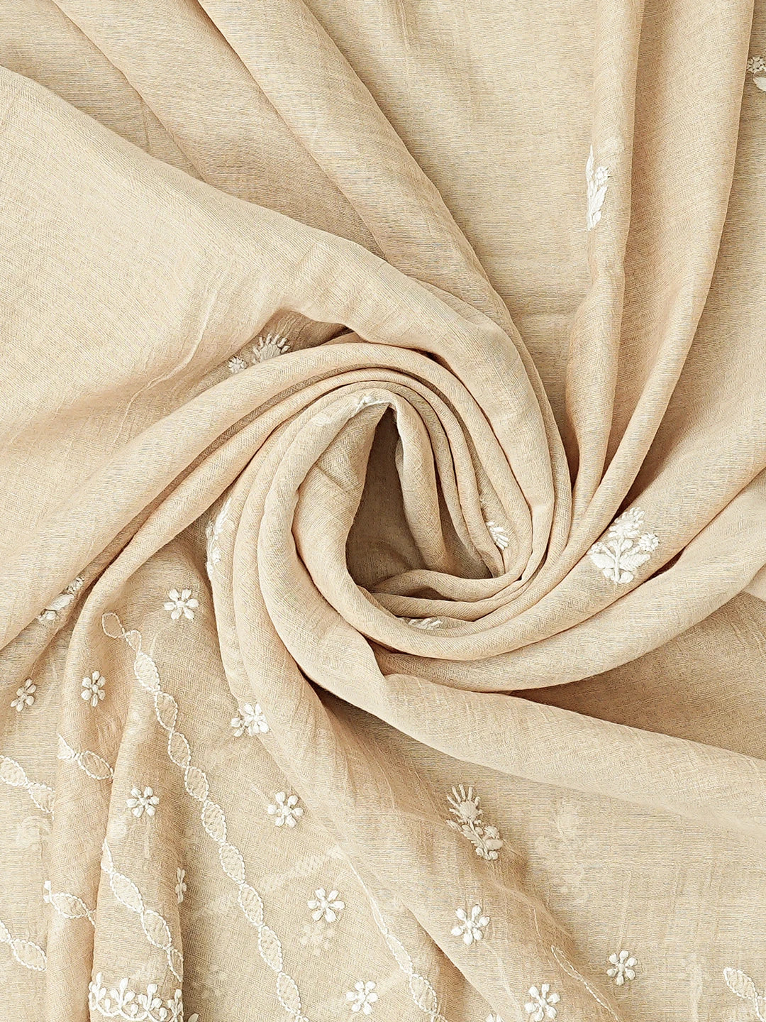 Ada Hand Embroidered Fawn Tissue Silk Lucknowi Chikankari Semi-Stitched Kurta Dupatta Set 01A392635