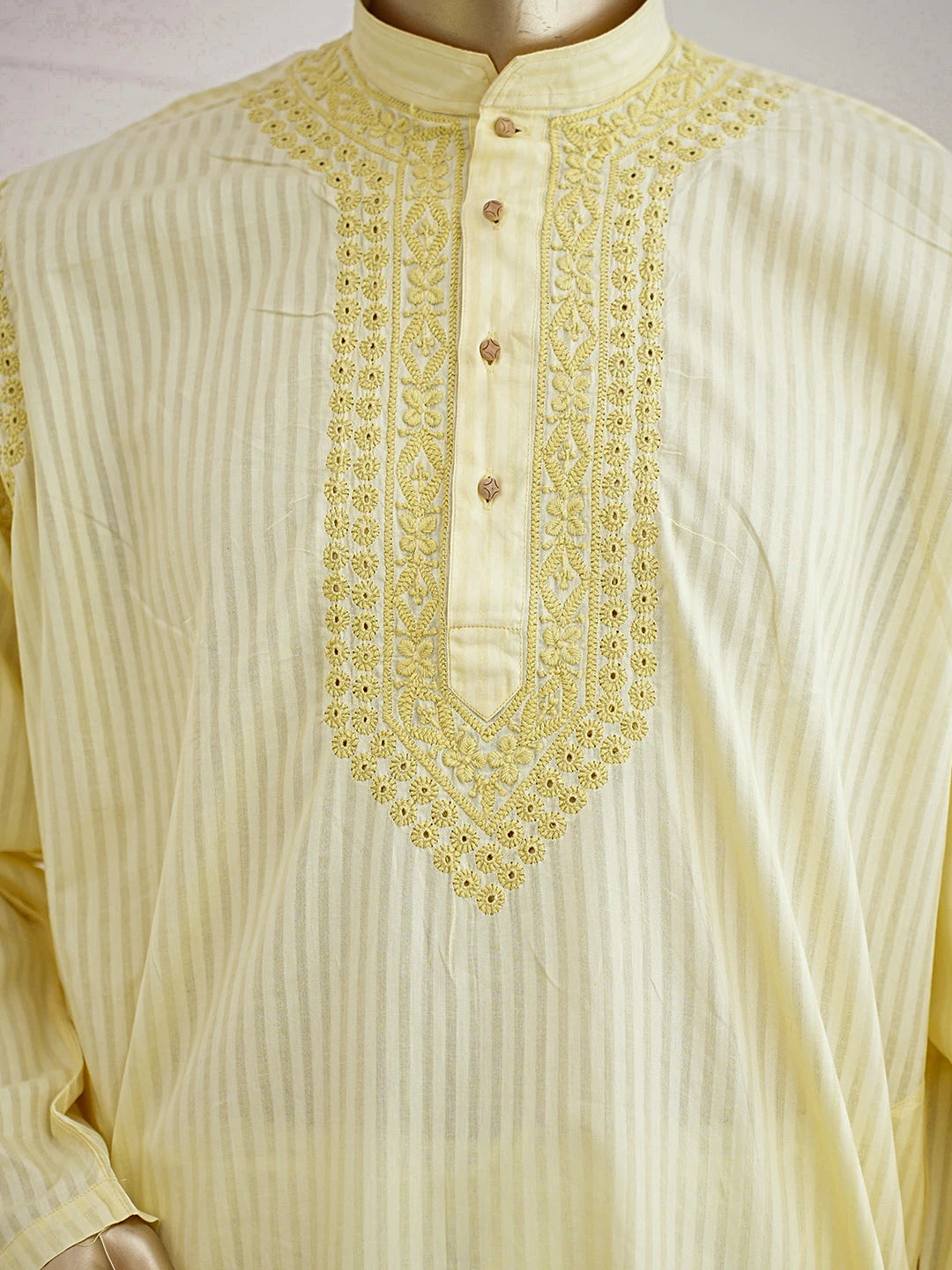 Ada Hand Embroidered Lemon Cotton Lucknowi Chikankari Men's Kurta 01A828788