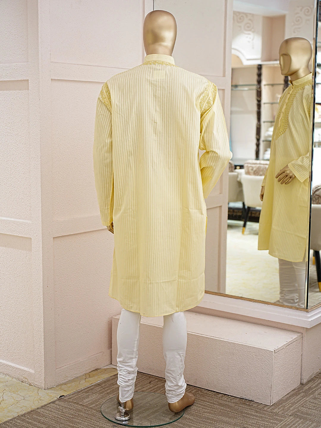 Ada Hand Embroidered Lemon Cotton Lucknowi Chikankari Men's Kurta 01A828788