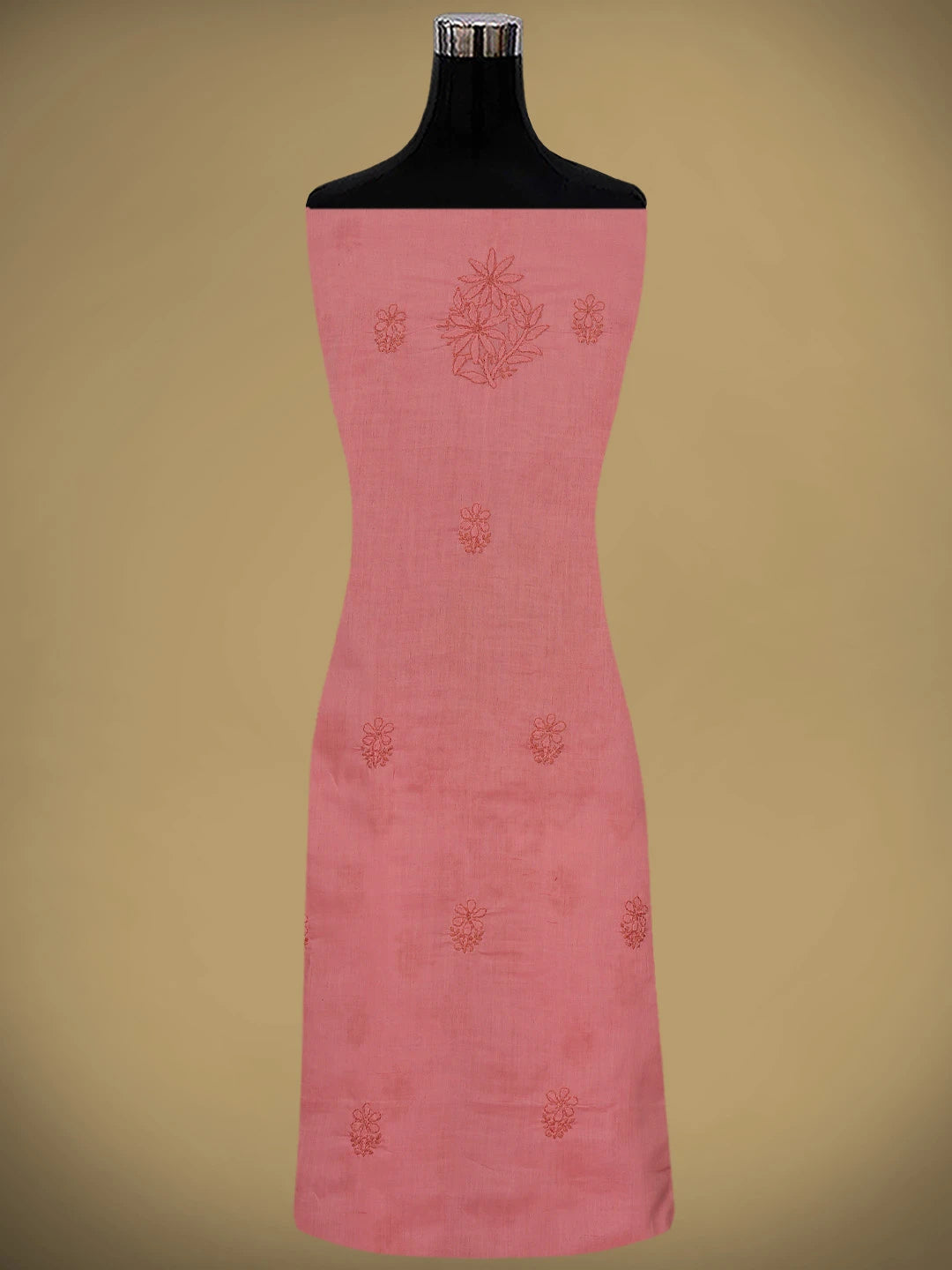 Ada Hand Embroidered Peach Cotton Lucknowi Chikankari Unstitched Suit Piece 01A868017