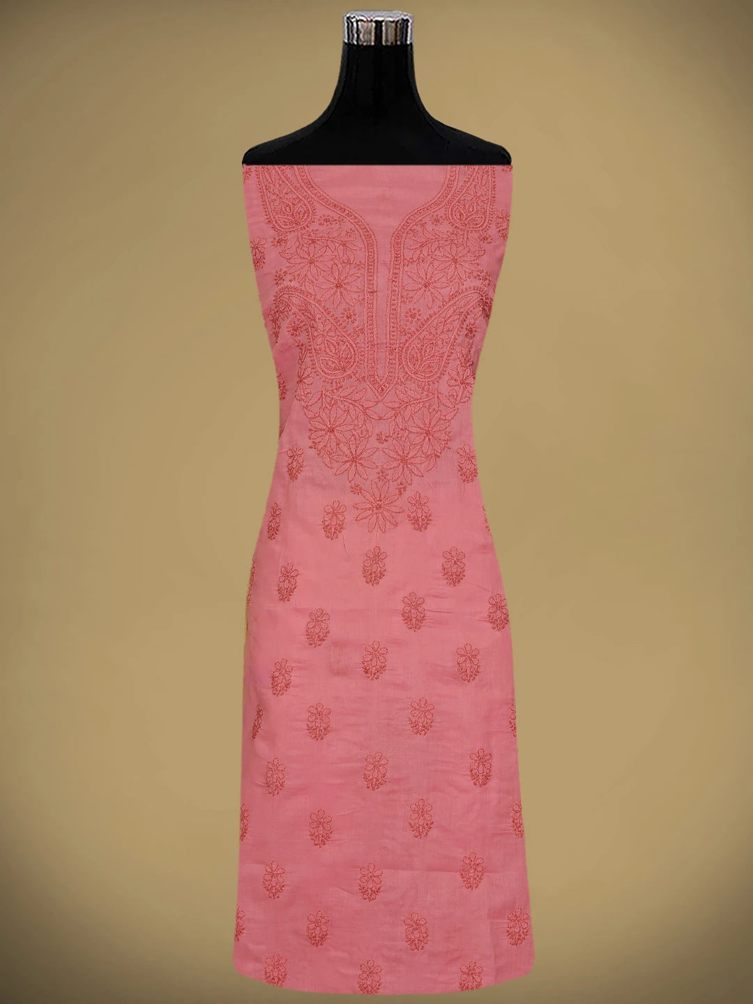 Ada Hand Embroidered Peach Cotton Lucknowi Chikankari Unstitched Suit Piece 01A868017