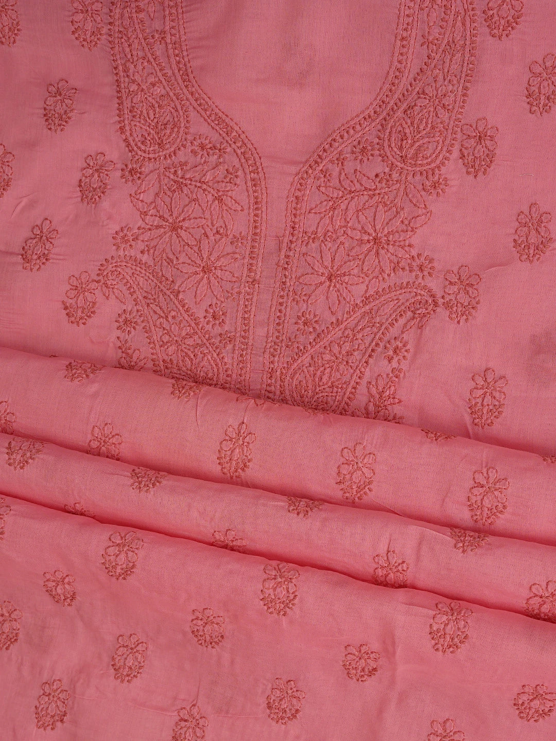 Ada Hand Embroidered Peach Cotton Lucknowi Chikankari Unstitched Suit Piece 01A868017