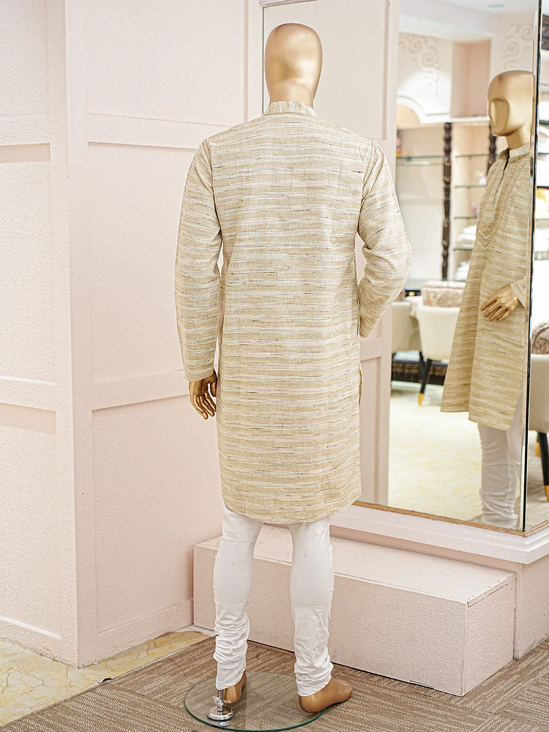 Ada Hand Embroidered Fawn Khadi Lucknowi Chikankari Men's Kurta 01A841552