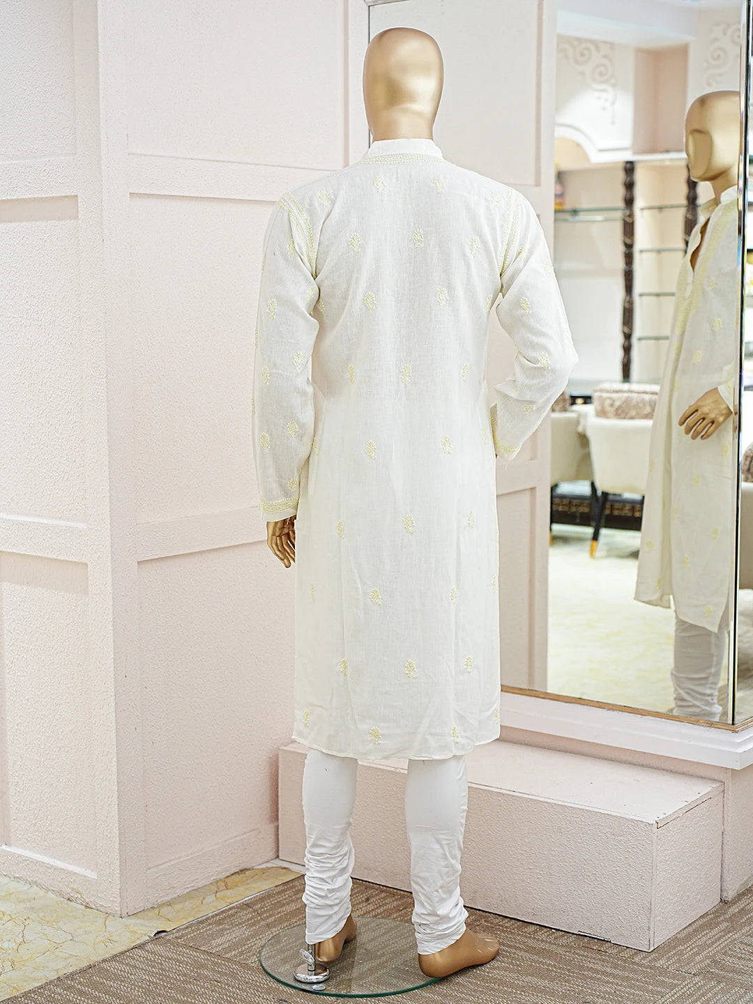Ada Hand Embroidered Cream Cotton Lucknowi Chikankari Men's Kurta 01A834916