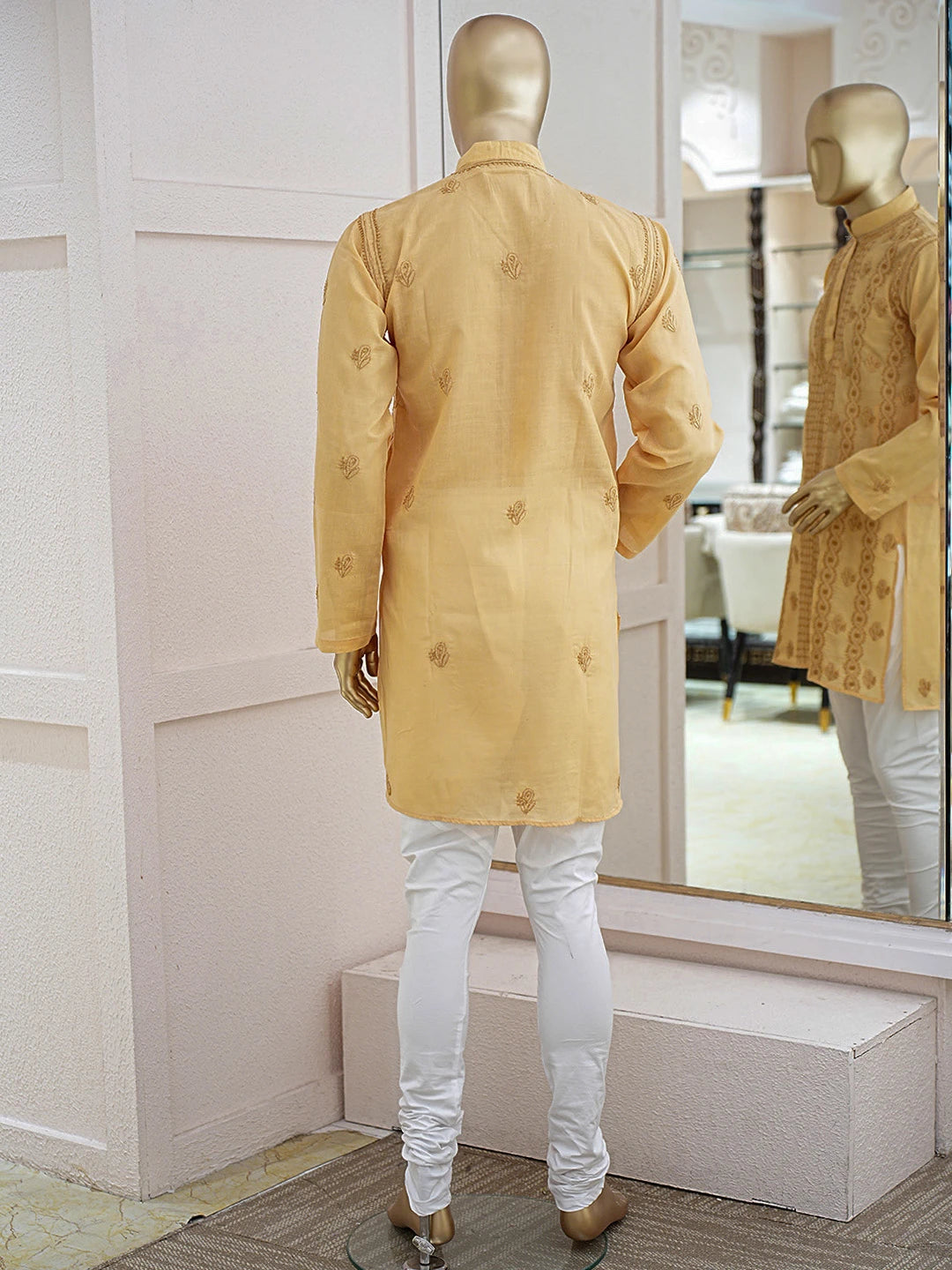 Ada Hand Embroidered Fawn Cotton Lucknowi Chikankari Men's Kurta 01A370617