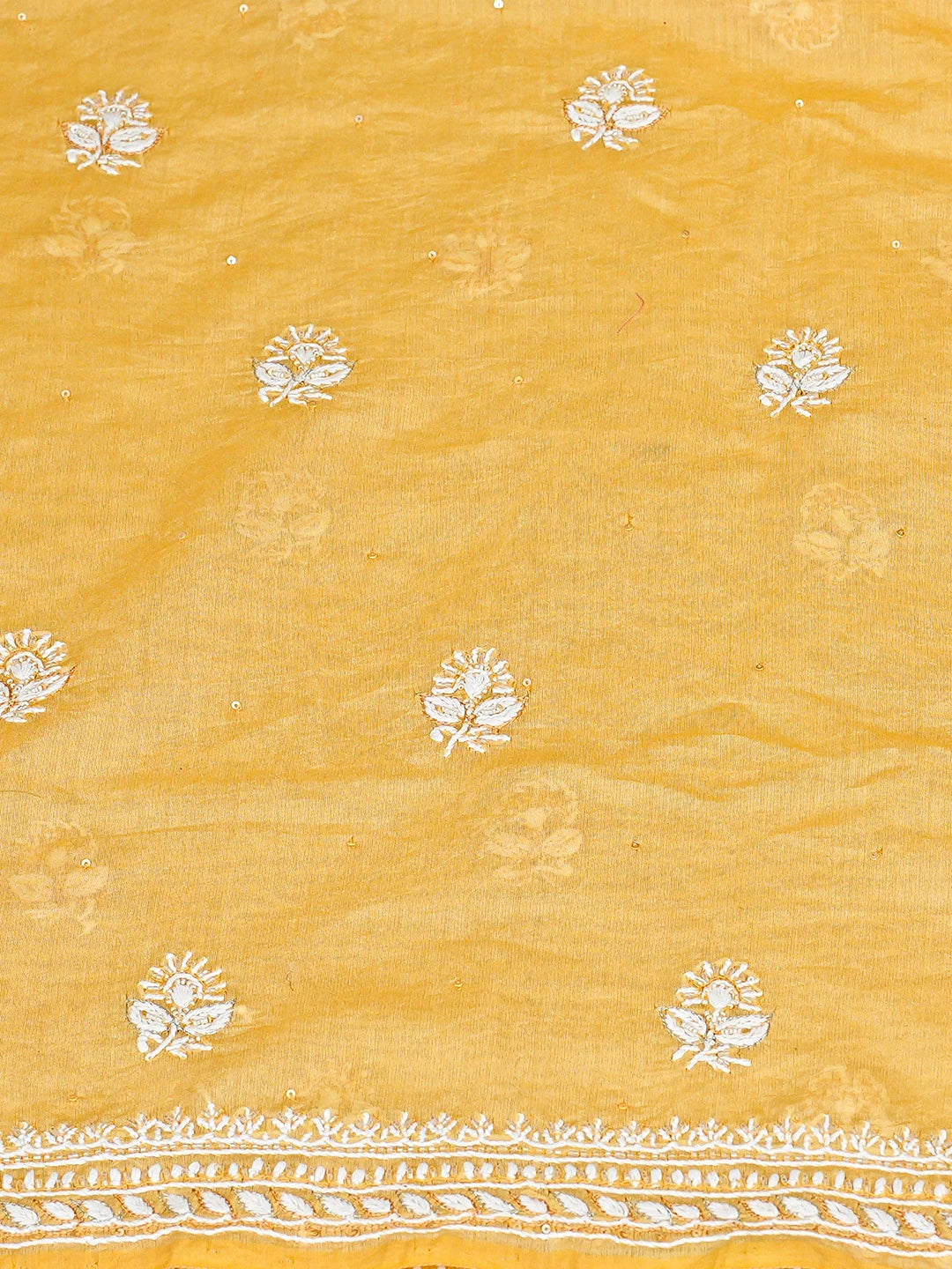 Ada Hand Embroidered Yellow Chanderi Lucknowi Chikankari Unstitched Kurta Dupatta Set With Sequinned Work 01A836877