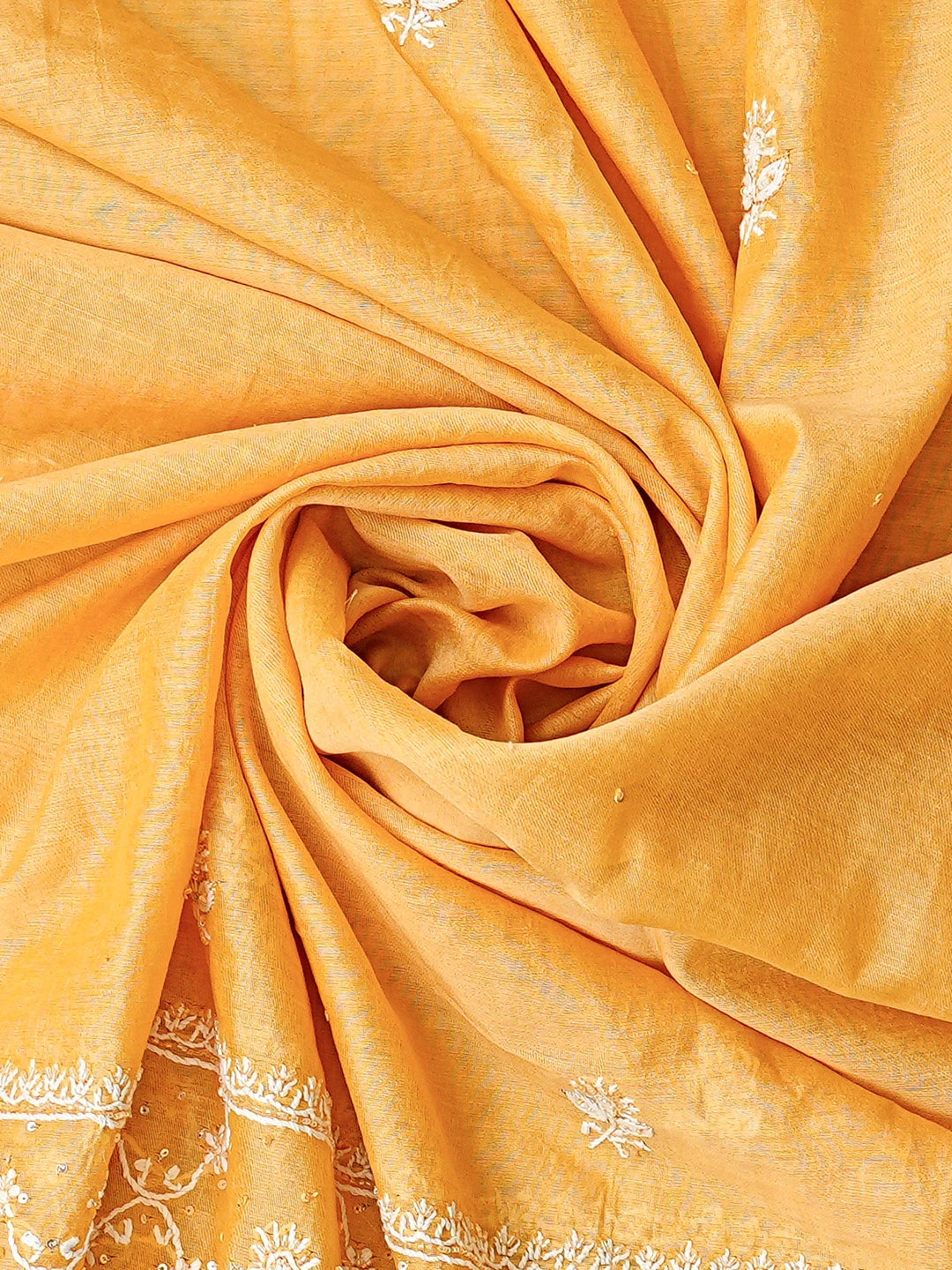 Ada Hand Embroidered Yellow Chanderi Lucknowi Chikankari Unstitched Kurta Dupatta Set With Sequinned Work 01A836877