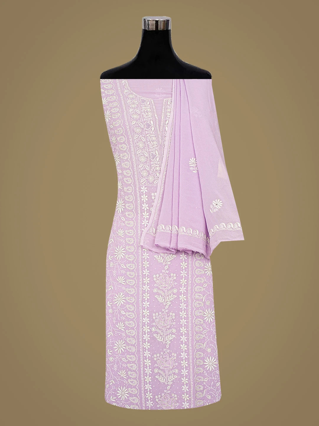 Ada Hand Embroidered Mauve Viscose Georgette Lucknowi Chikankari Unstitched Kurta Dupatta Set With Sequinned Work 01A805732