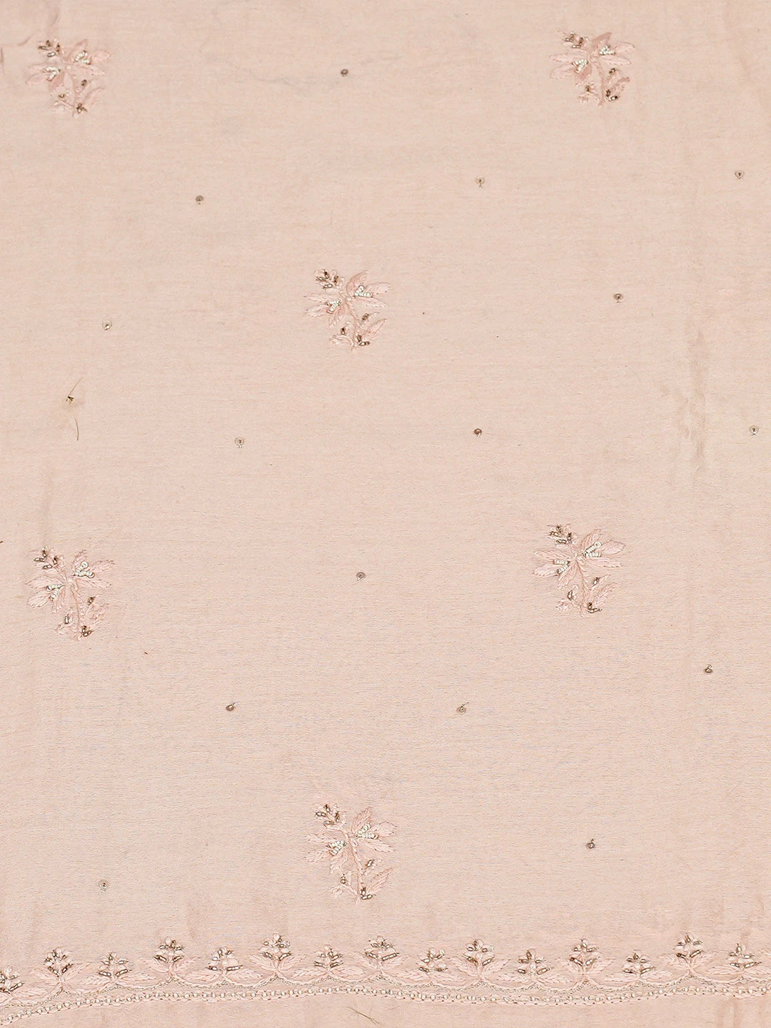 Ada Hand Embroidered Peach Chanderi Lucknowi Chikankari Unstitched Kurta Dupatta Set With Cutdana Work 01A741664