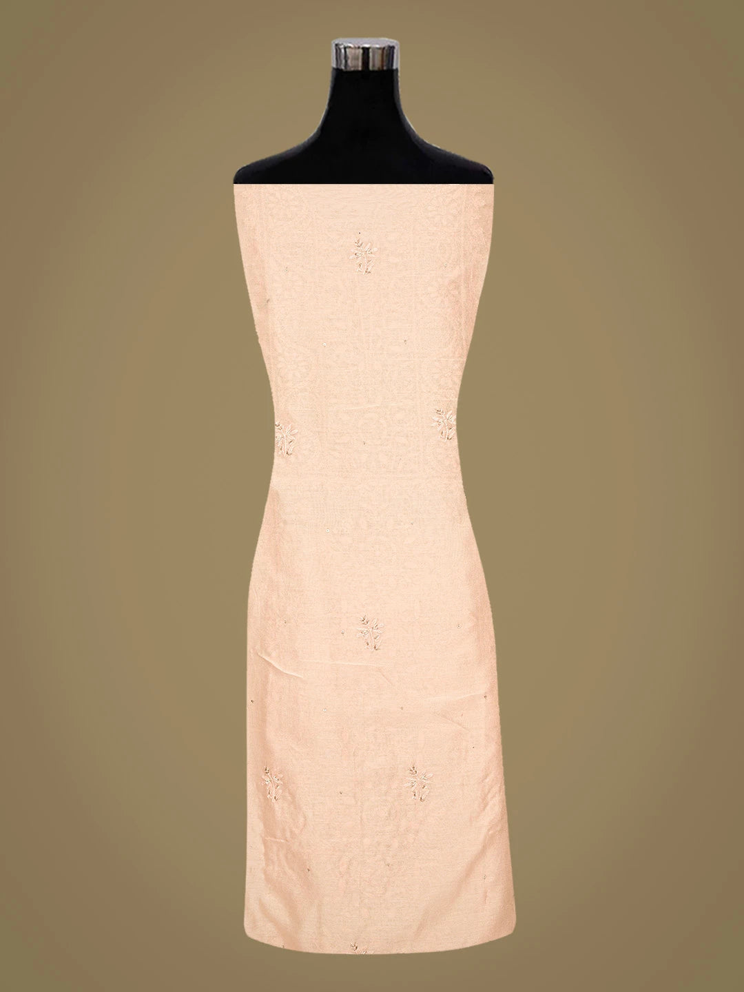 Ada Hand Embroidered Peach Chanderi Lucknowi Chikankari Unstitched Kurta Dupatta Set With Cutdana Work 01A741664