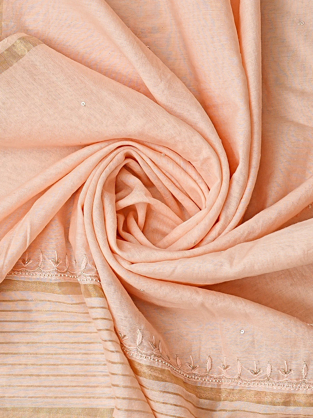 Ada Hand Embroidered Peach Chanderi Lucknowi Chikankari Unstitched Kurta Dupatta Set With Cutdana Work 01A741664