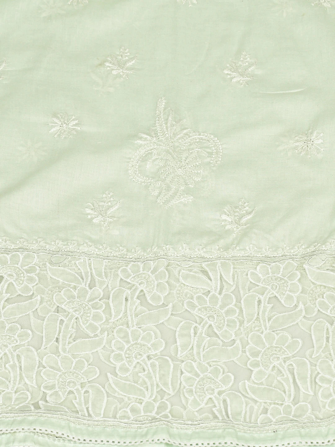 Ada Hand Embroidered Sea Green Cotton And Net Lucknowi Chikankari Semi-Stitched Kurta Dupatta Set 01A862889