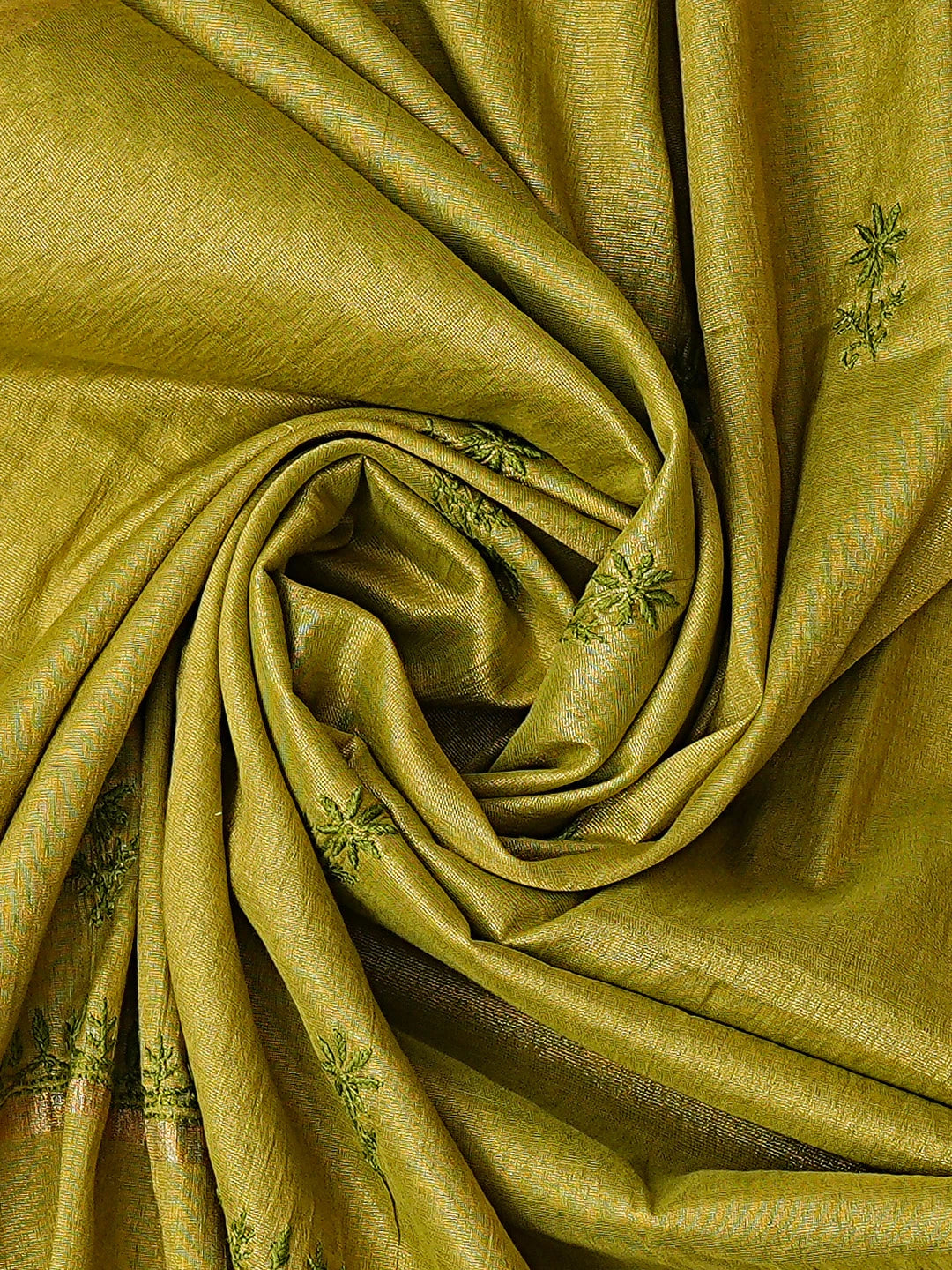 Ada Hand Embroidered Olive Green Tissue Lucknowi Chikankari Semi-Stitched Anarkali Kurta Dupatta Set 01A793974