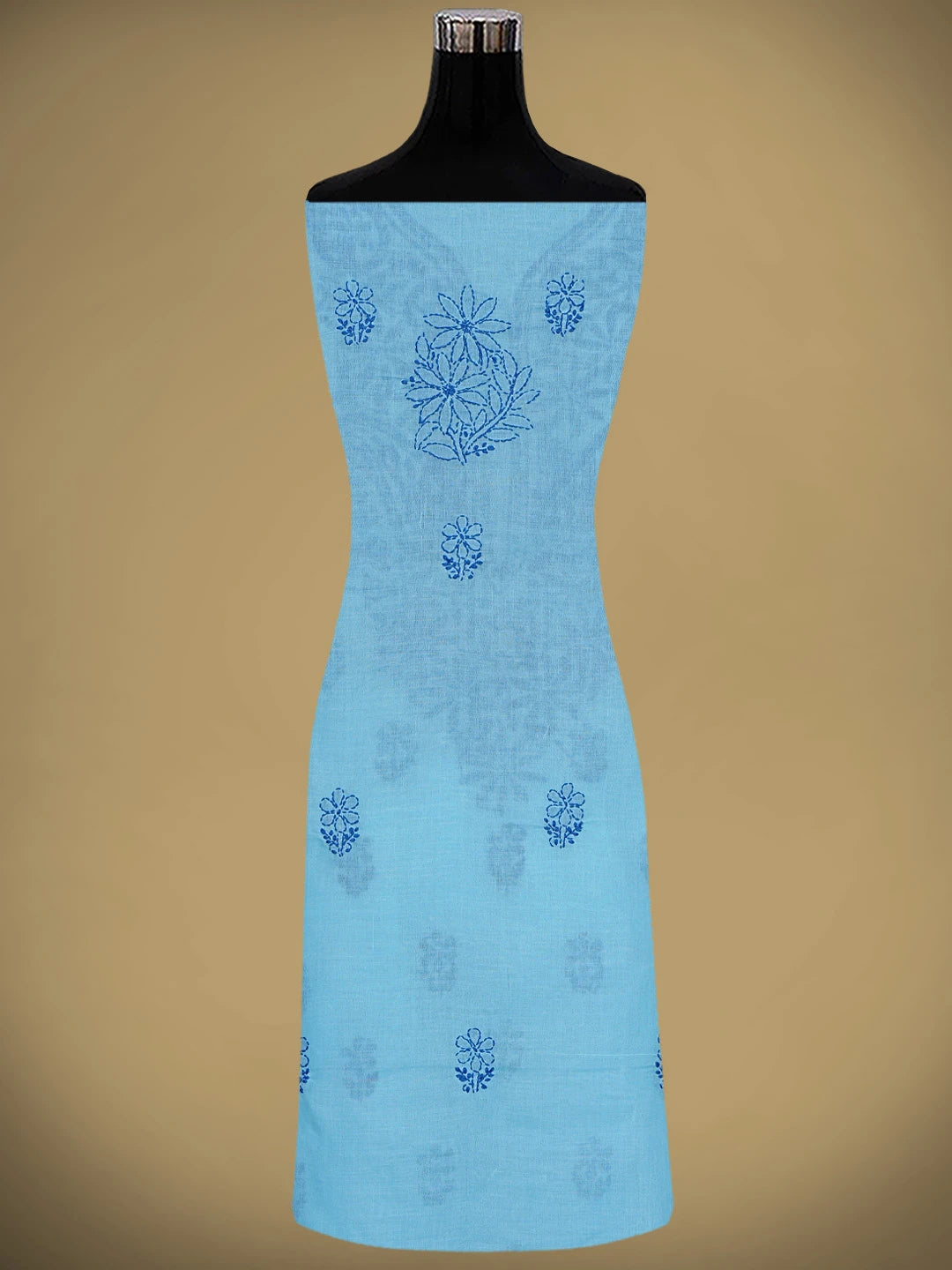 Ada Hand Embroidered Blue Cotton Lucknowi Chikankari Unstitched Suit Piece 01A867998