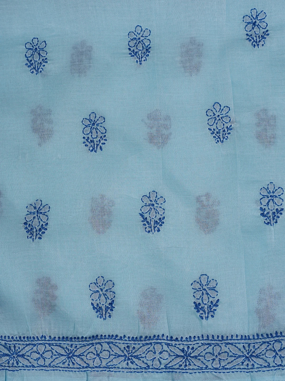 Ada Hand Embroidered Blue Cotton Lucknowi Chikankari Unstitched Suit Piece 01A867998