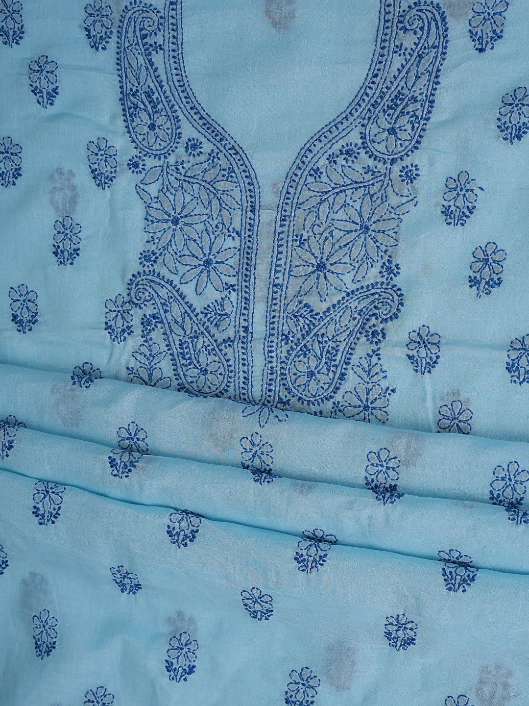 Ada Hand Embroidered Blue Cotton Lucknowi Chikankari Unstitched Suit Piece 01A867998