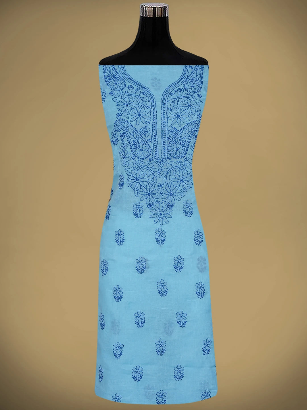 Ada Hand Embroidered Blue Cotton Lucknowi Chikankari Unstitched Suit Piece 01A867998