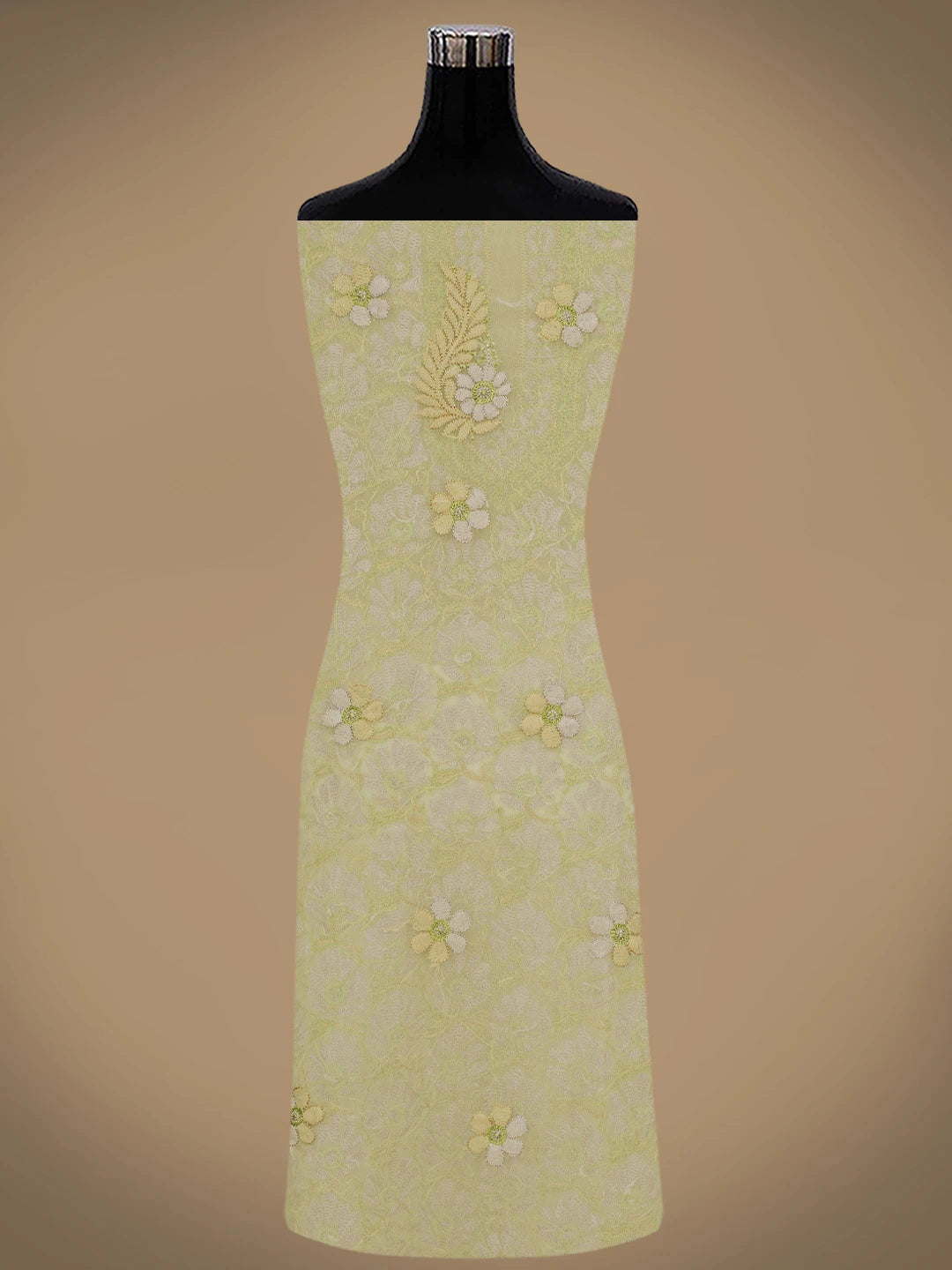 Ada Hand Embroidered Light Fawn Georgette Lucknowi Chikankari Unstitched Suit Piece 01A833103