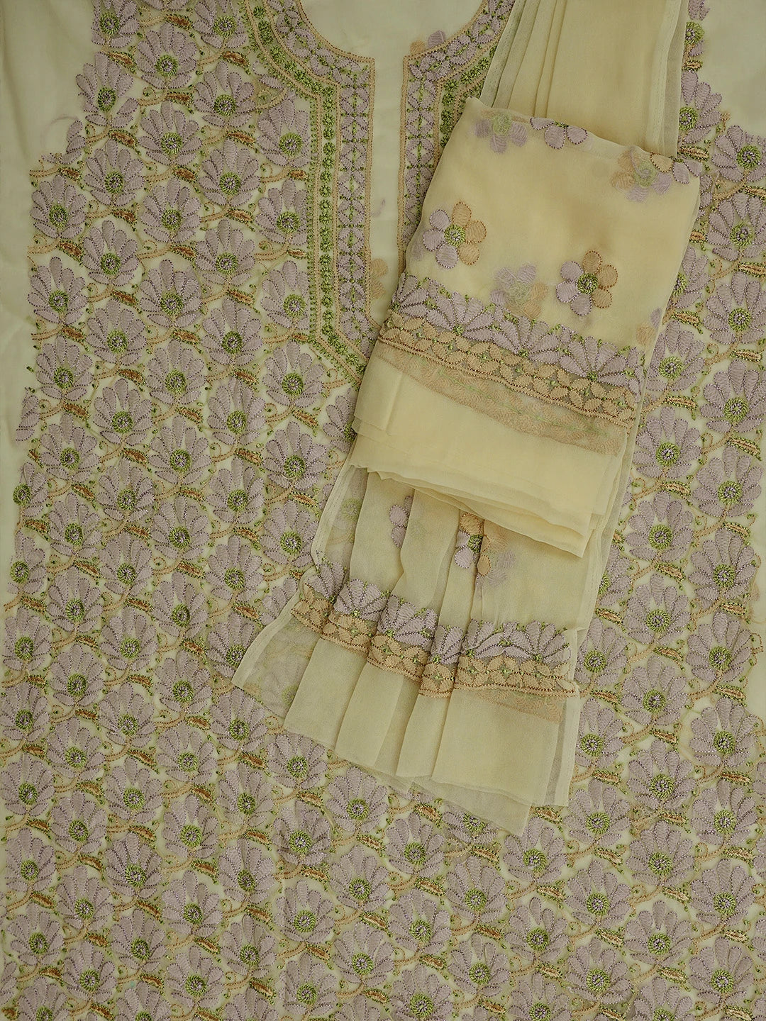 Ada Hand Embroidered Light Fawn Georgette Lucknowi Chikankari Unstitched Suit Piece 01A833103