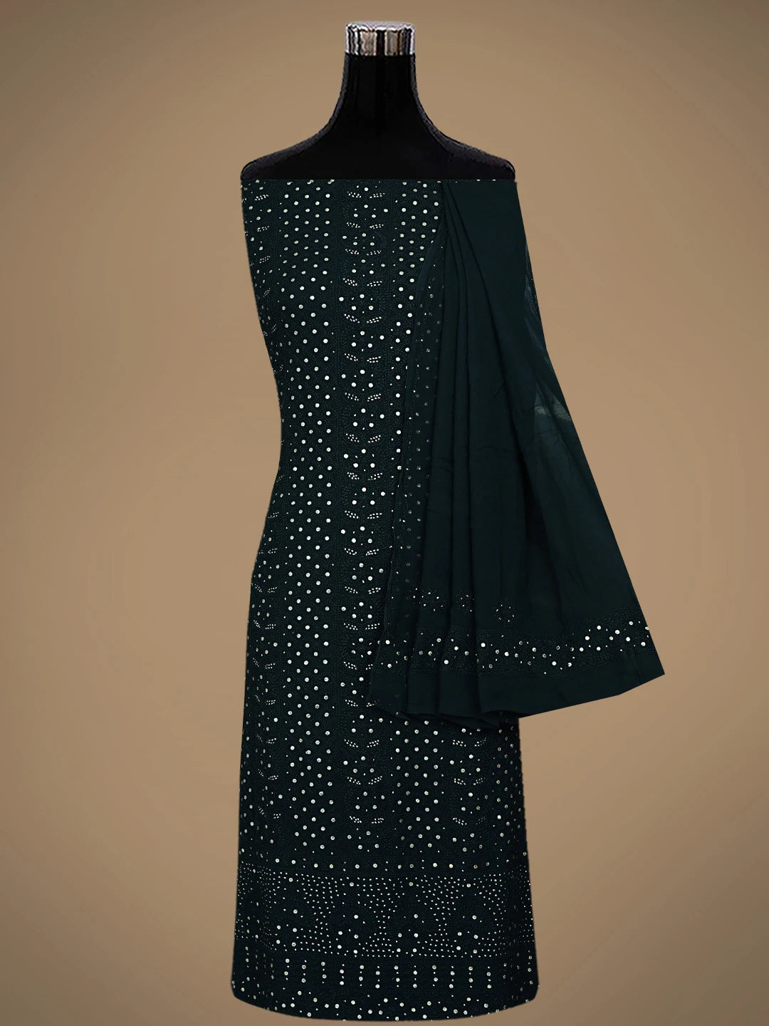 Ada Hand Embroidered Black Viscose Georgette Lucknowi Chikankari Unstitched Kurta Dupatta Set With Muqaish Work 01A802251