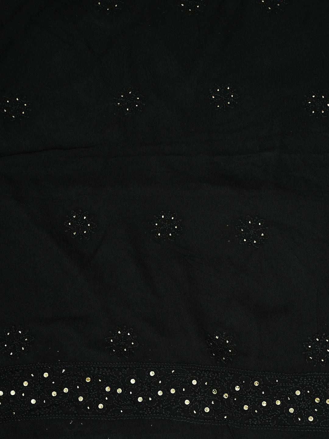 Ada Hand Embroidered Black Viscose Georgette Lucknowi Chikankari Unstitched Kurta Dupatta Set With Muqaish Work 01A802251