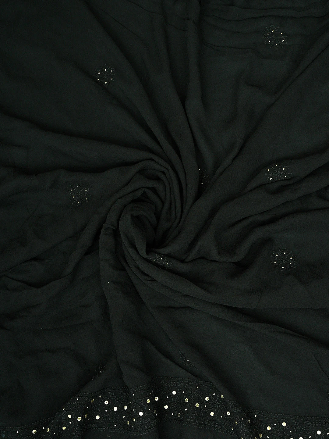 Ada Hand Embroidered Black Viscose Georgette Lucknowi Chikankari Unstitched Kurta Dupatta Set With Muqaish Work 01A802251