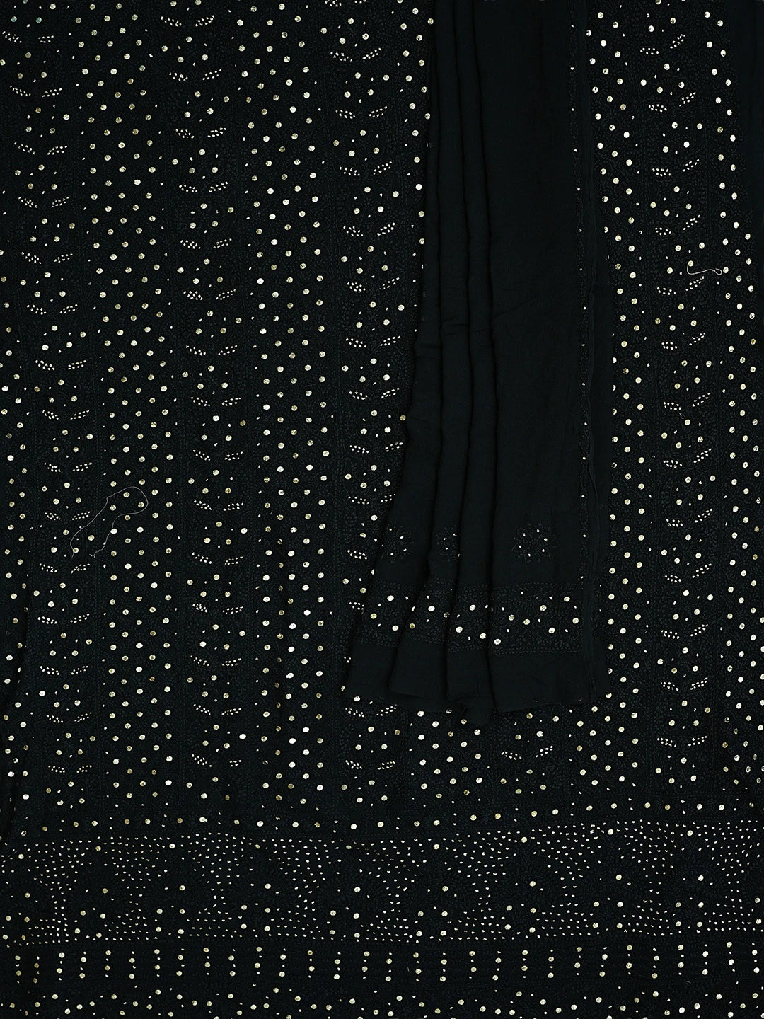 Ada Hand Embroidered Black Viscose Georgette Lucknowi Chikankari Unstitched Kurta Dupatta Set With Muqaish Work 01A802251