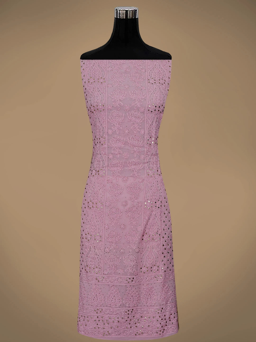 Ada Hand Embroidered Dusty Pink Viscose Georgette Lucknowi Chikankari Unstitched Kurta Dupatta Set With Muqaish Work 01A802247
