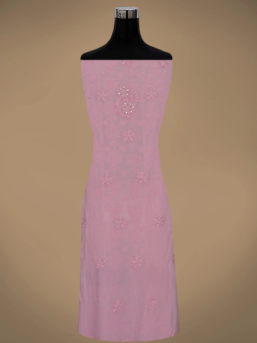 Ada Hand Embroidered Dusty Pink Viscose Georgette Lucknowi Chikankari Unstitched Kurta Dupatta Set With Muqaish Work 01A802247