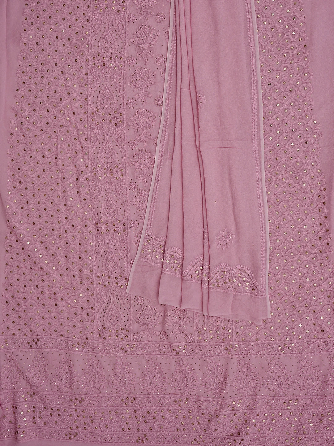 Ada Hand Embroidered Dusty Pink Viscose Georgette Lucknowi Chikankari Unstitched Kurta Dupatta Set With Muqaish Work 01A802247