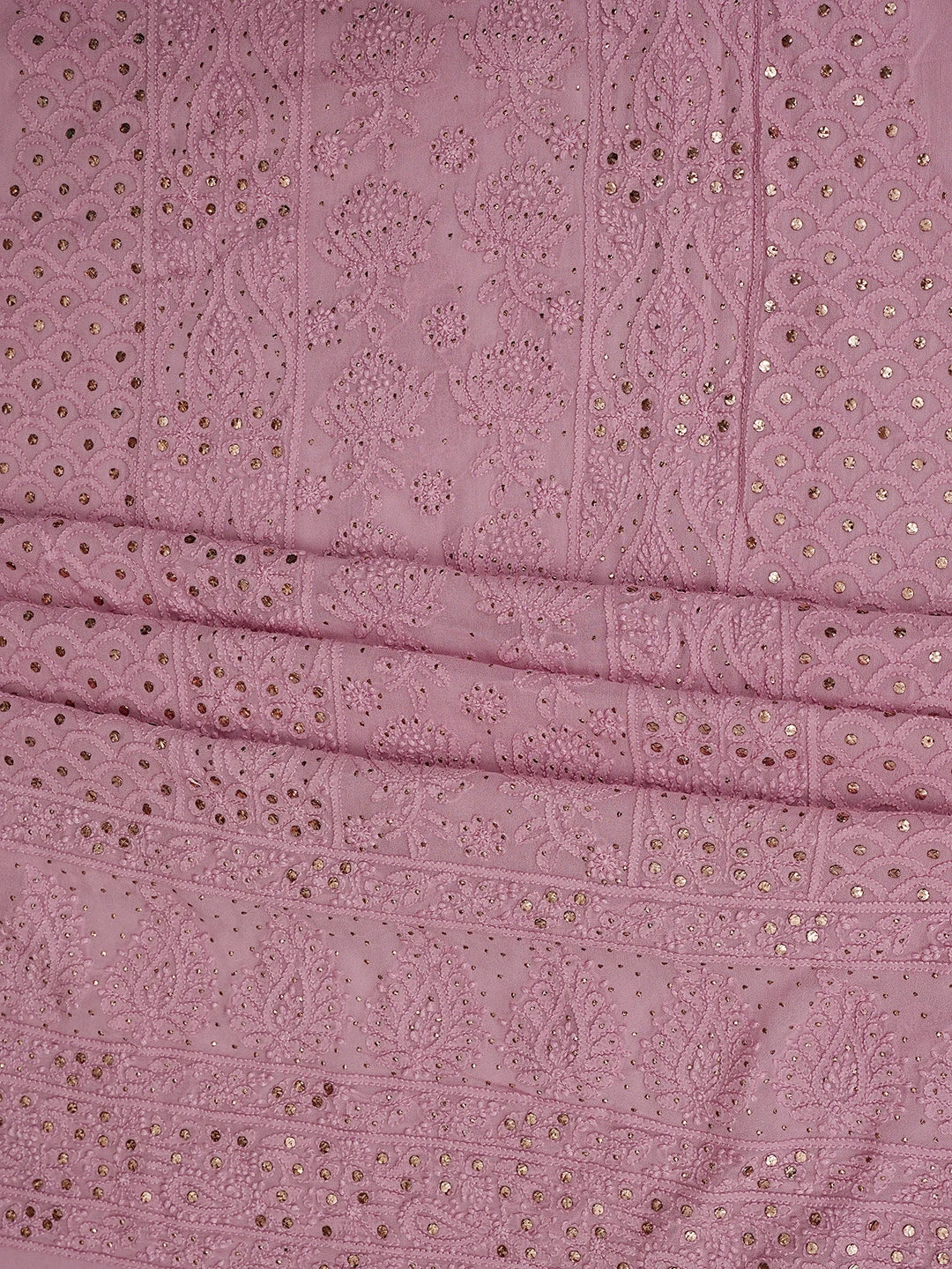 Ada Hand Embroidered Dusty Pink Viscose Georgette Lucknowi Chikankari Unstitched Kurta Dupatta Set With Muqaish Work 01A802247