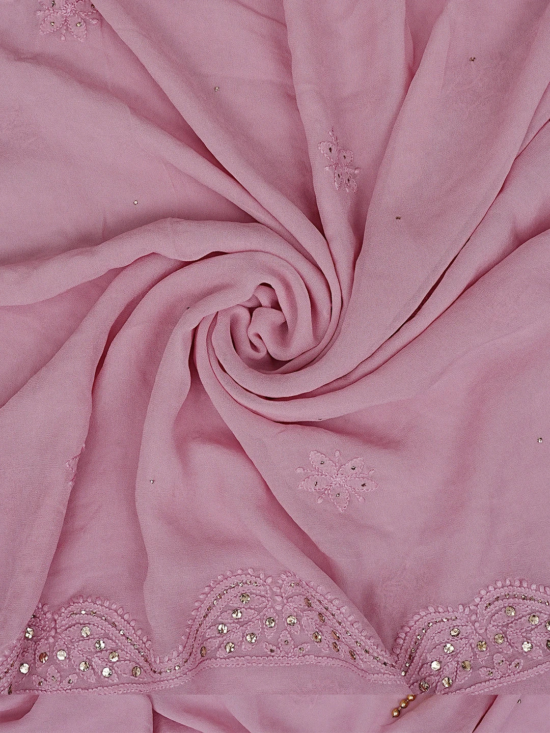 Ada Hand Embroidered Dusty Pink Viscose Georgette Lucknowi Chikankari Unstitched Kurta Dupatta Set With Muqaish Work 01A802247