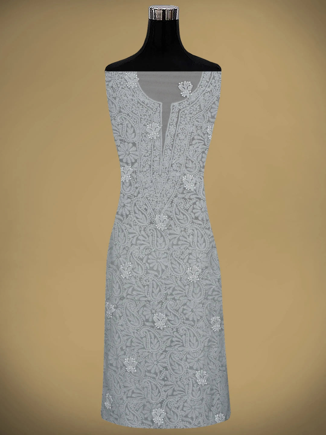 Ada Hand Embroidered Grey Georgette Lucknowi Chikankari Unstitched Suit Piece 01A779022