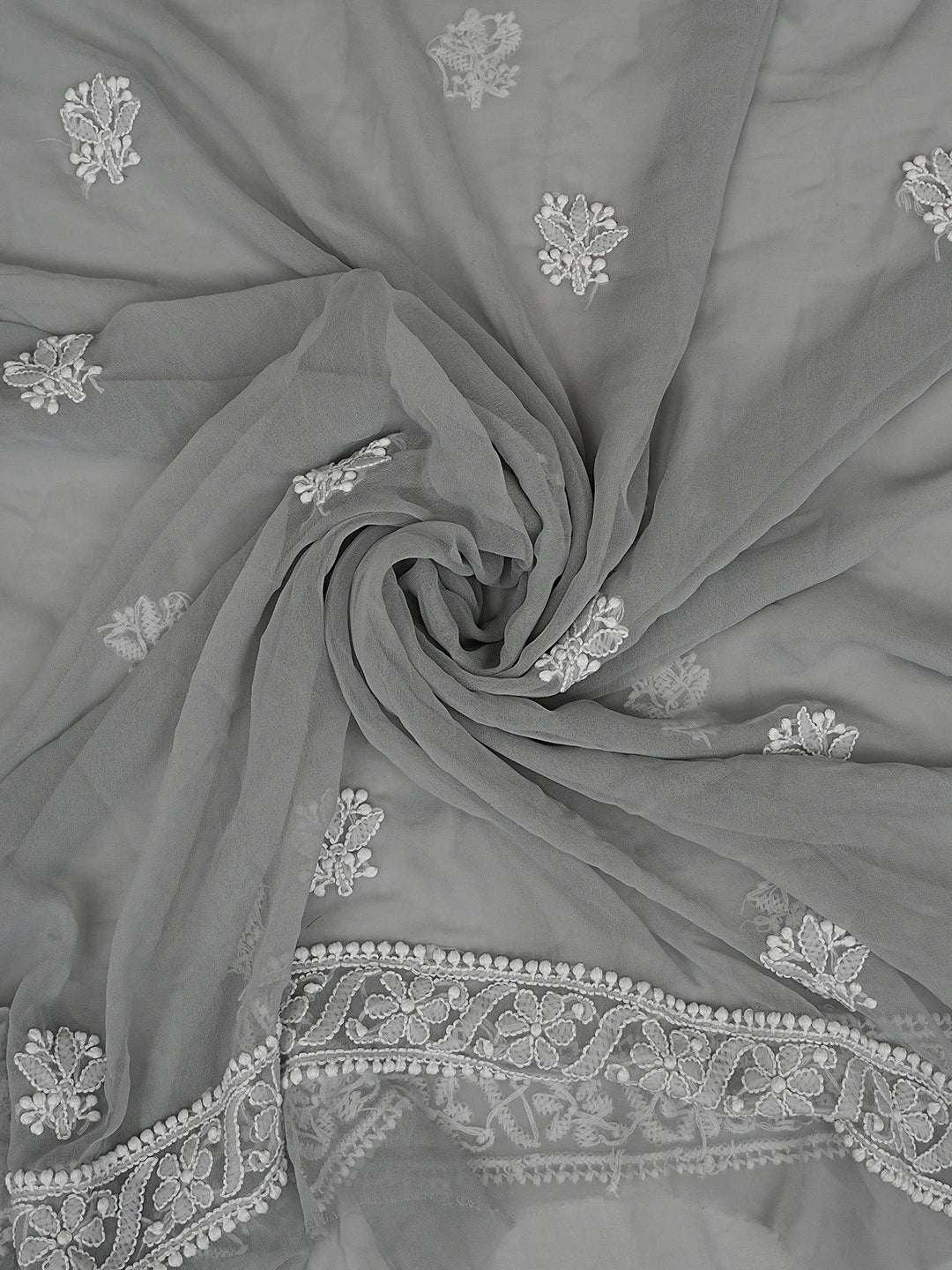 Ada Hand Embroidered Grey Georgette Lucknowi Chikankari Unstitched Suit Piece 01A779022