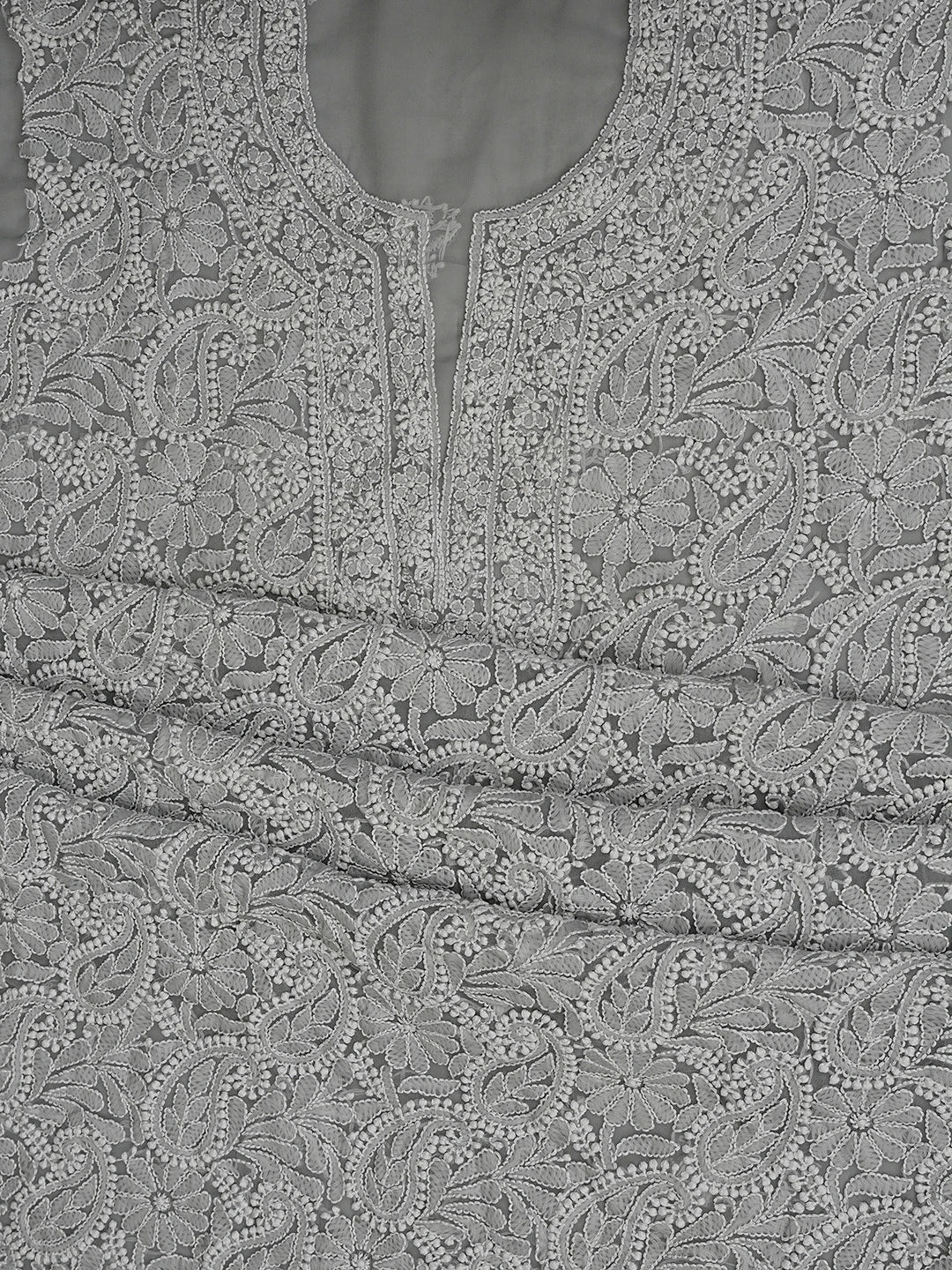 Ada Hand Embroidered Grey Georgette Lucknowi Chikankari Unstitched Suit Piece 01A779022