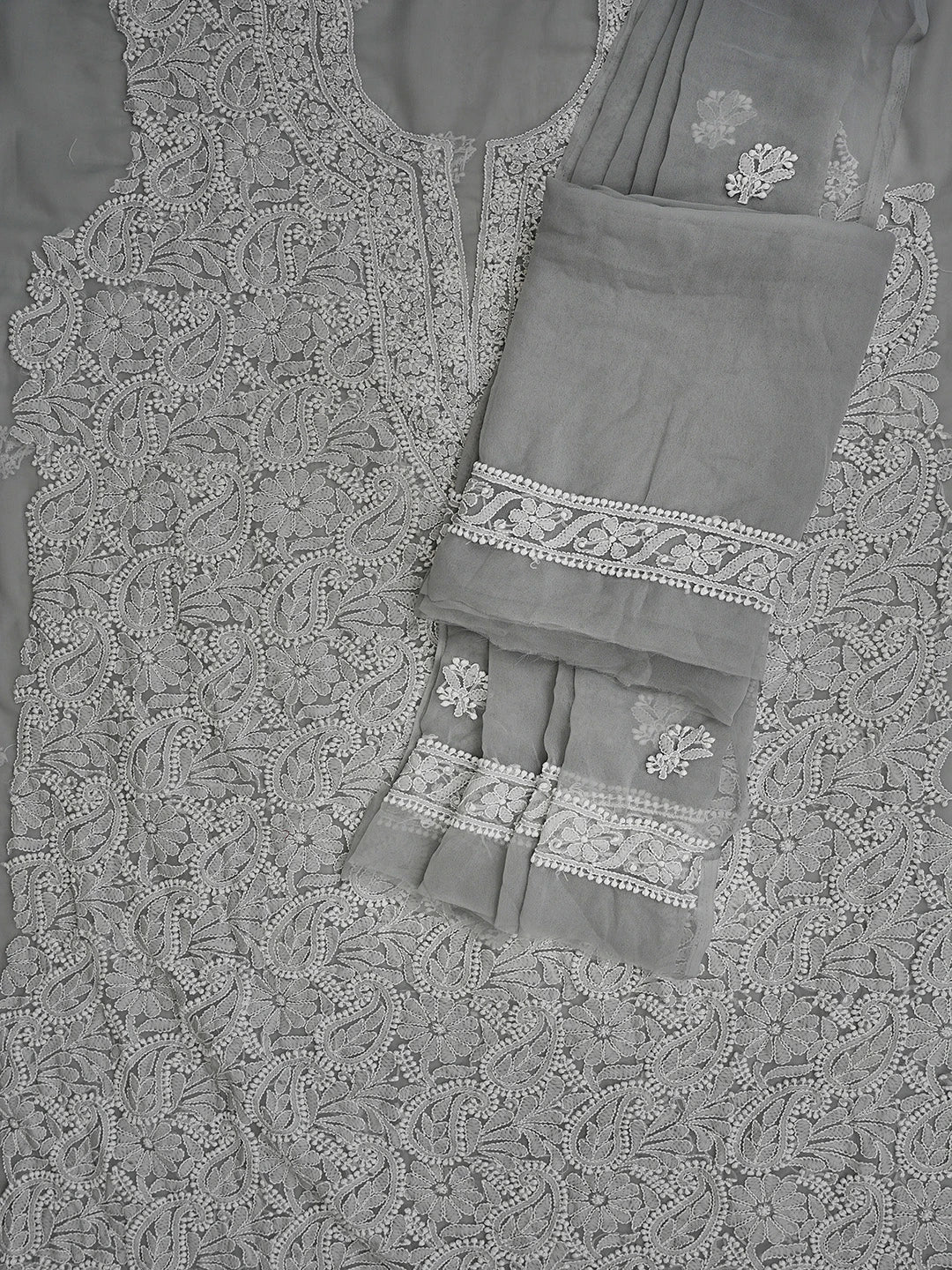 Ada Hand Embroidered Grey Georgette Lucknowi Chikankari Unstitched Suit Piece 01A779022