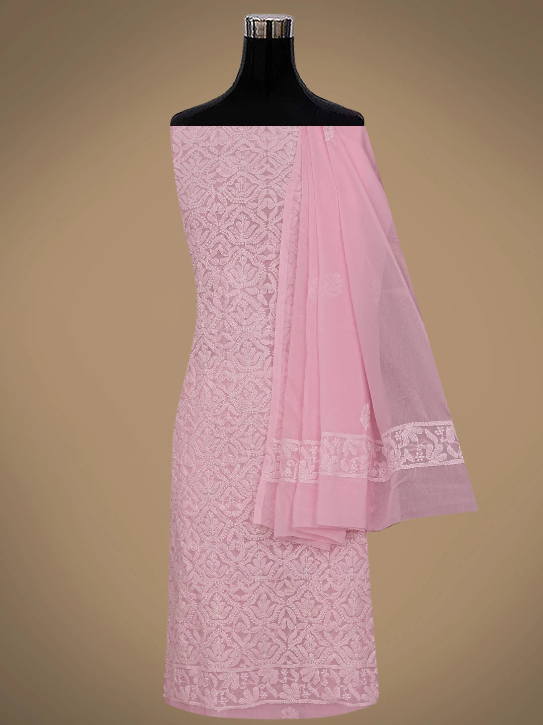 Ada Hand Embroidered Pink Georgette Lucknowi Chikankari Unstitched Suit Piece 01A867784