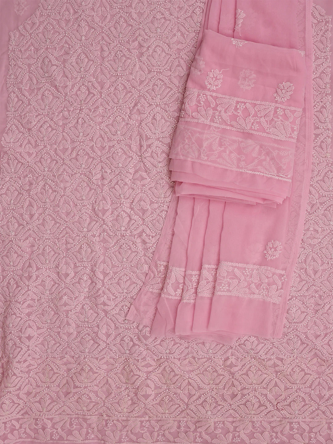 Ada Hand Embroidered Pink Georgette Lucknowi Chikankari Unstitched Suit Piece 01A867784