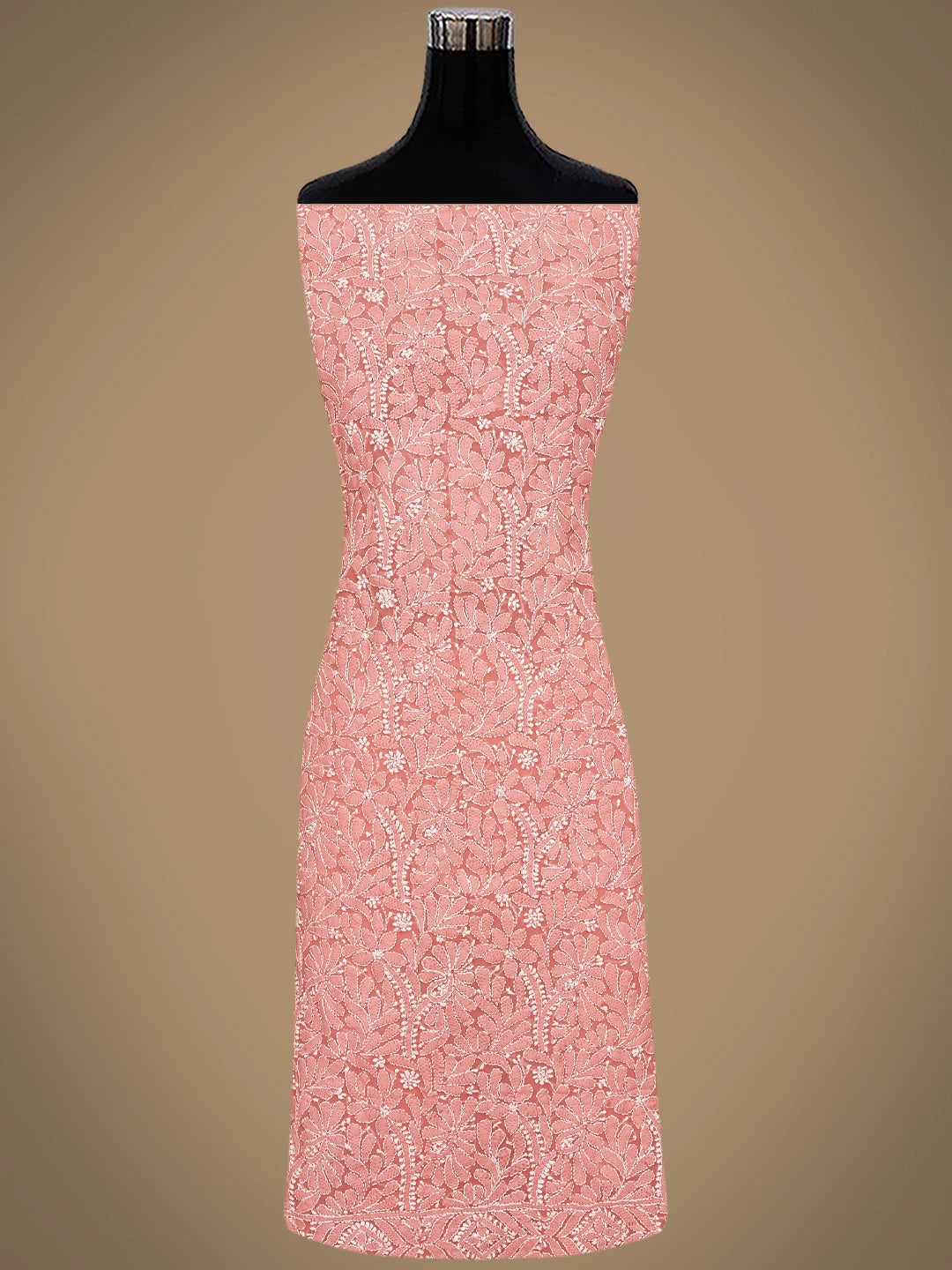 Ada Hand Embroidered Dark Peach Georgette Lucknowi Chikankari Unstitched Suit Piece 01A867777