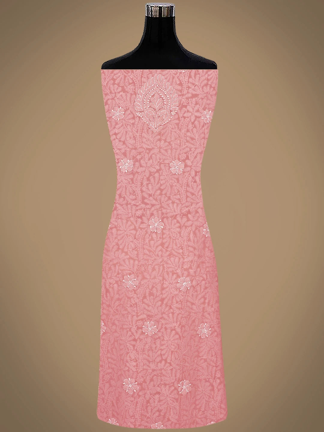Ada Hand Embroidered Dark Peach Georgette Lucknowi Chikankari Unstitched Suit Piece 01A867777