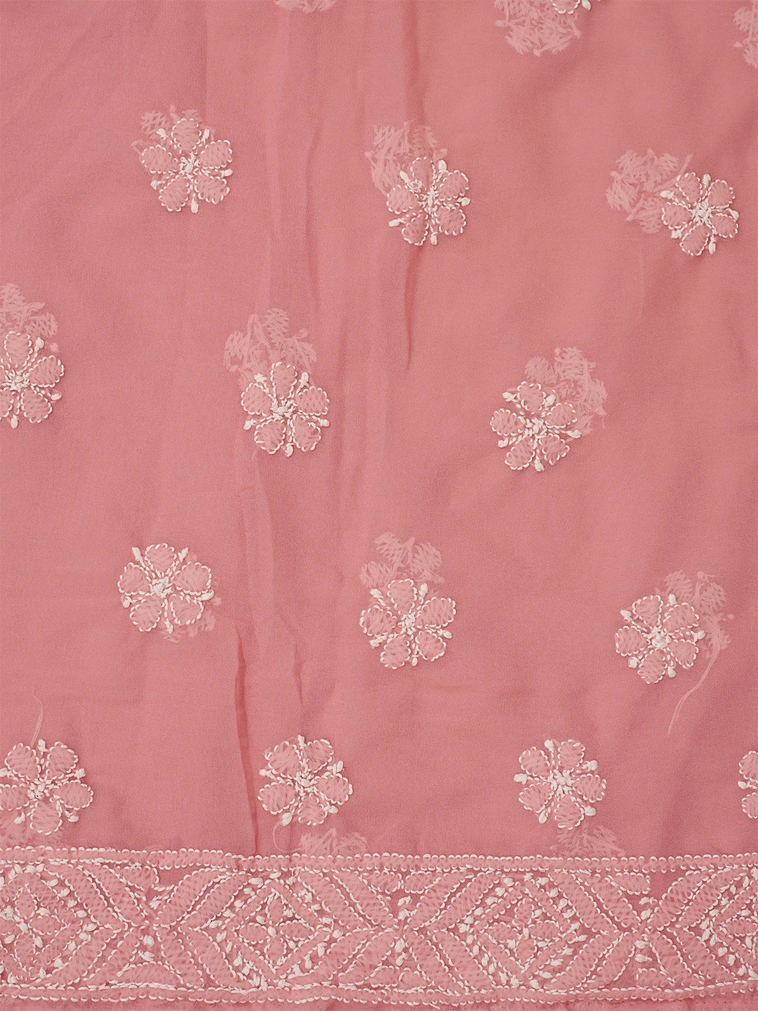 Ada Hand Embroidered Dark Peach Georgette Lucknowi Chikankari Unstitched Suit Piece 01A867777