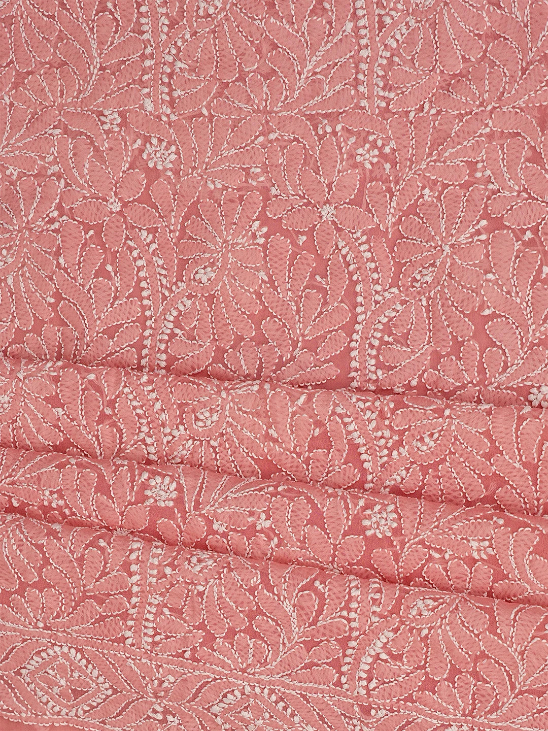 Ada Hand Embroidered Dark Peach Georgette Lucknowi Chikankari Unstitched Suit Piece 01A867777